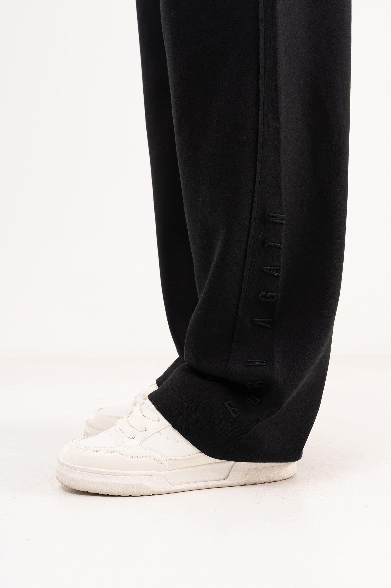 Erkek Nakışlı Double Face Baggy Pantolon Siyah-3
