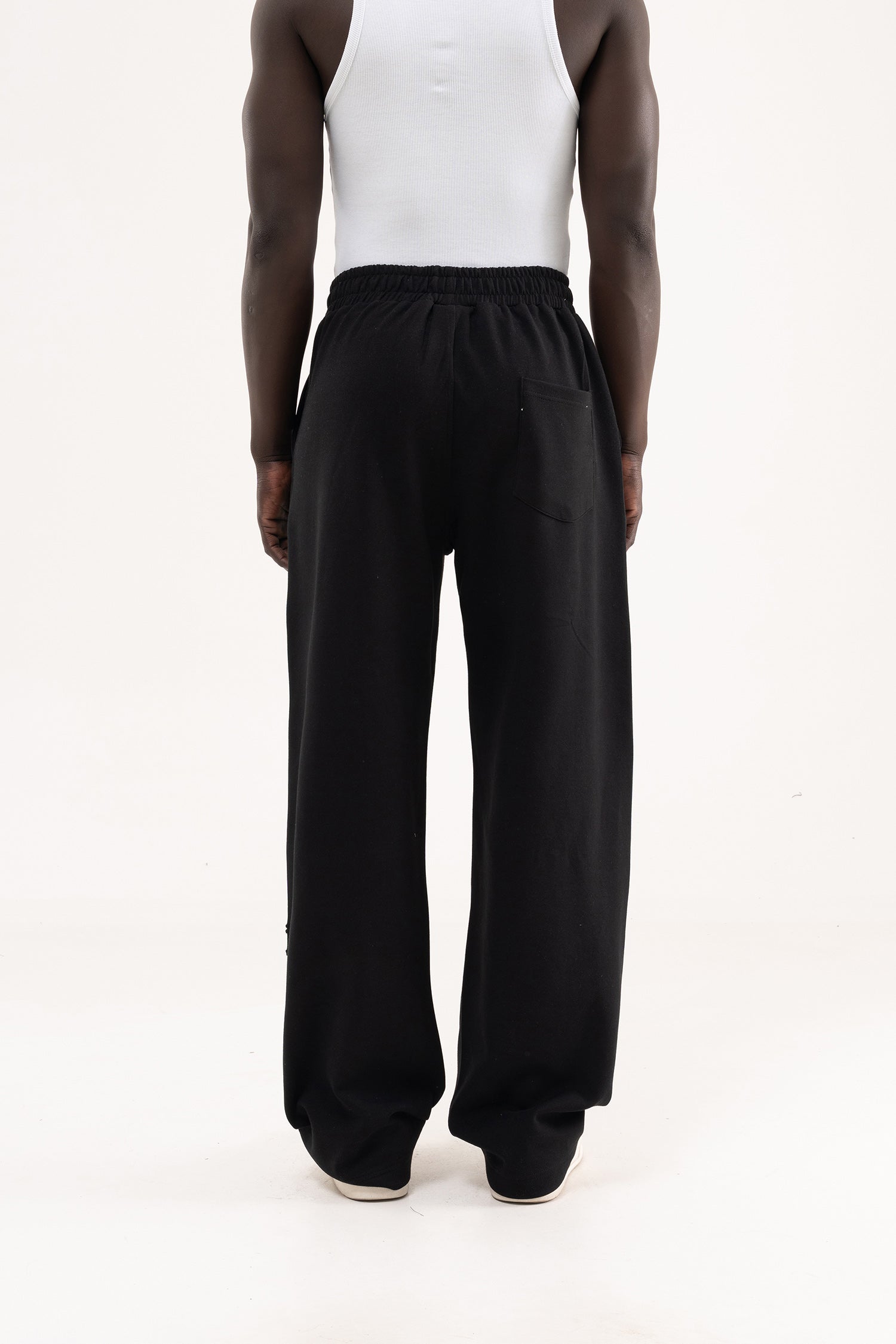 Erkek Nakışlı Double Face Baggy Pantolon Siyah-4