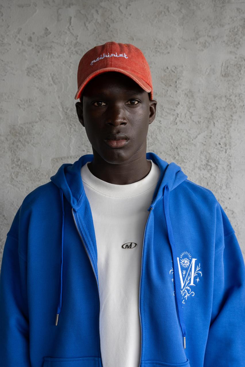 Erkek Nakışlı Fermuarlı Kapüşonlu Sweatshirt Açık Mavi