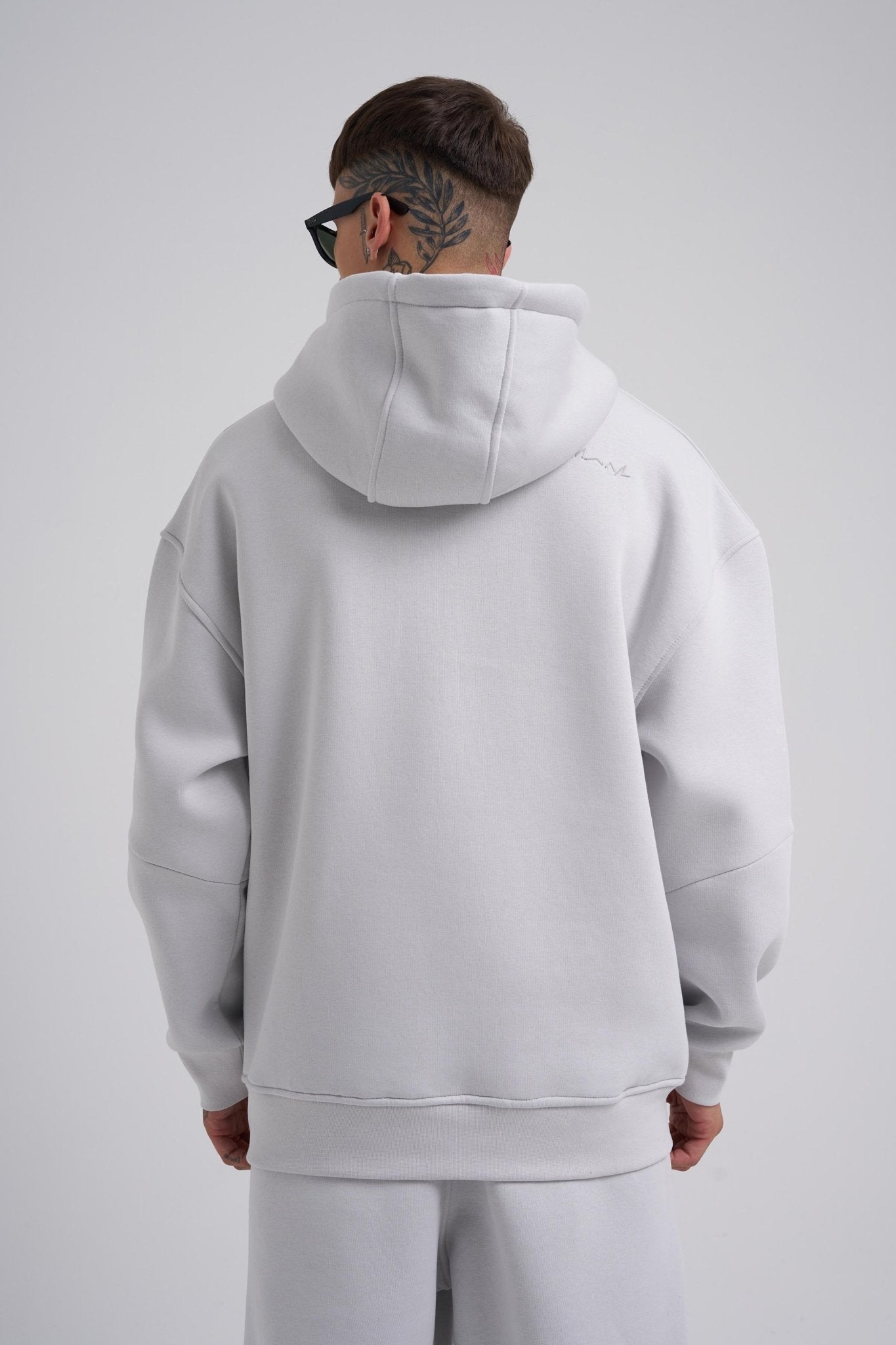 Erkek Nakışlı Kanguru Cepli Oversize Sweatshirt Uzay Grisi