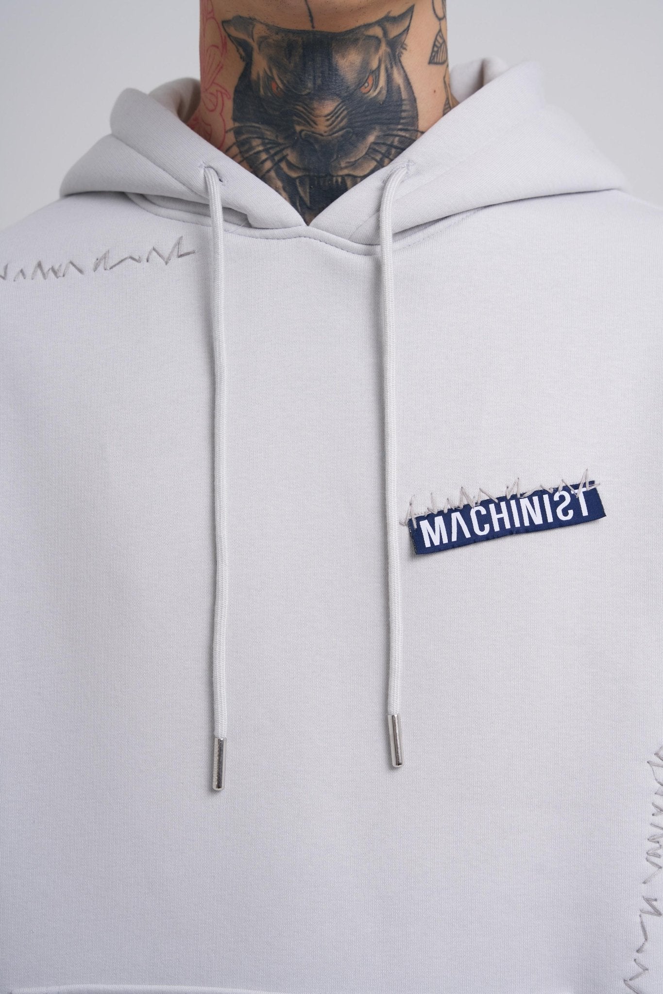 Erkek Nakışlı Kanguru Cepli Oversize Sweatshirt Uzay Grisi