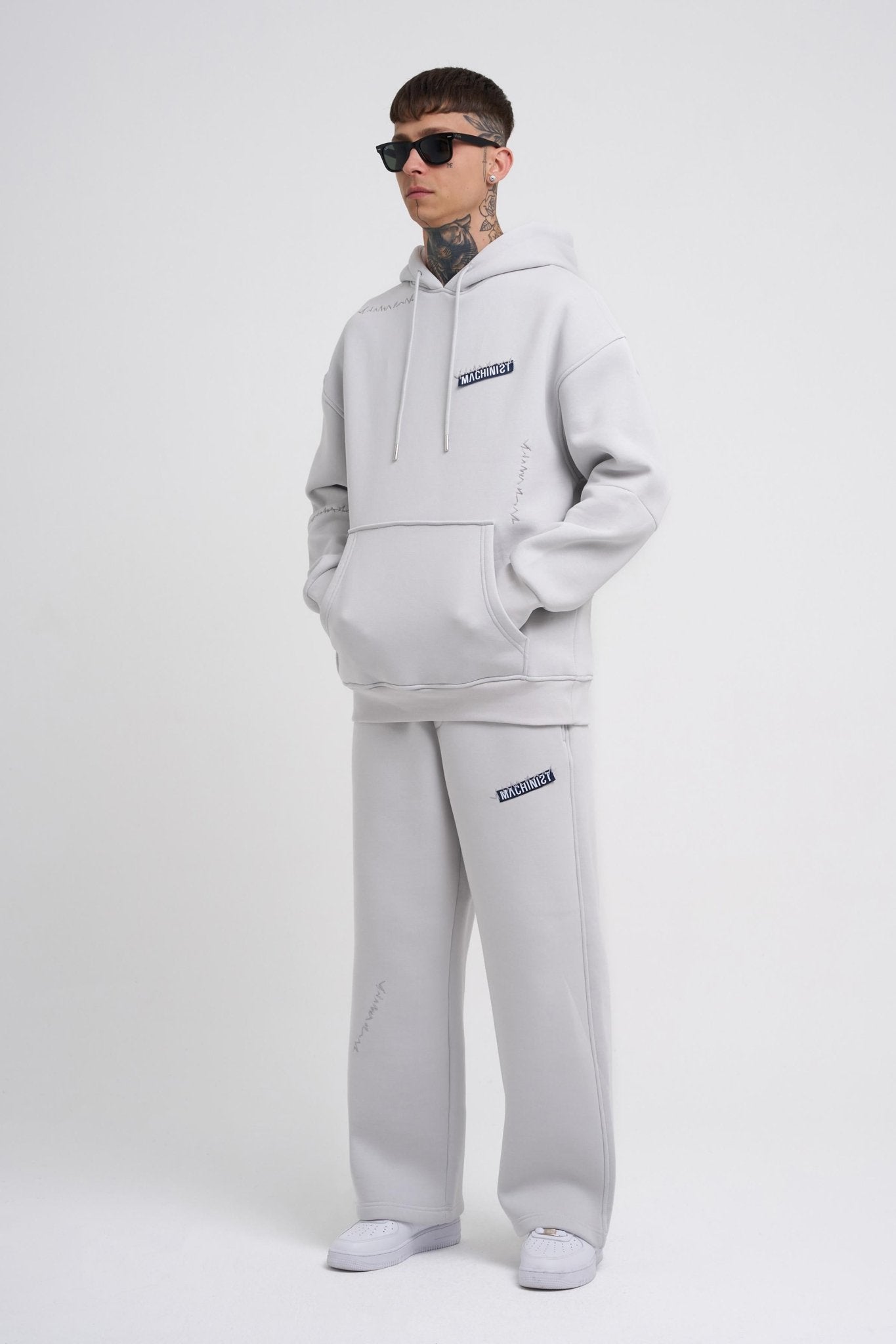 Erkek Nakışlı Kanguru Cepli Oversize Sweatshirt Uzay Grisi
