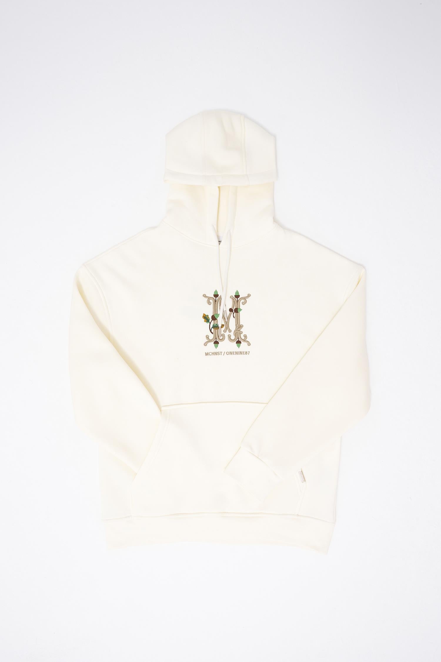 Erkek Naskışlı Kapüşonlu Oversize Sweatshirt Ekru