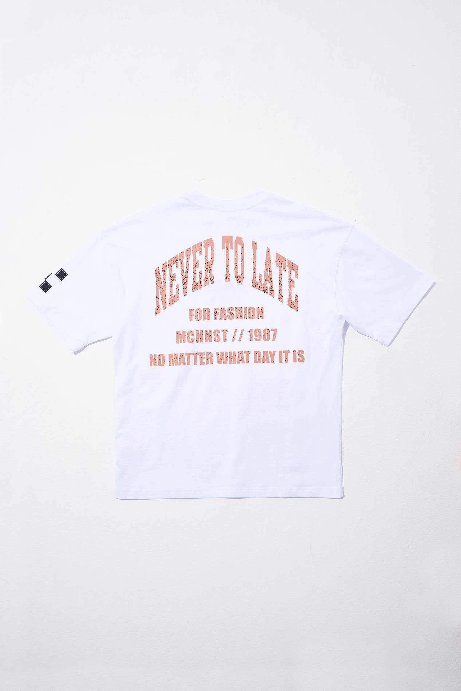 Erkek Never To Late Baskılı Oversize Tişört Beyaz