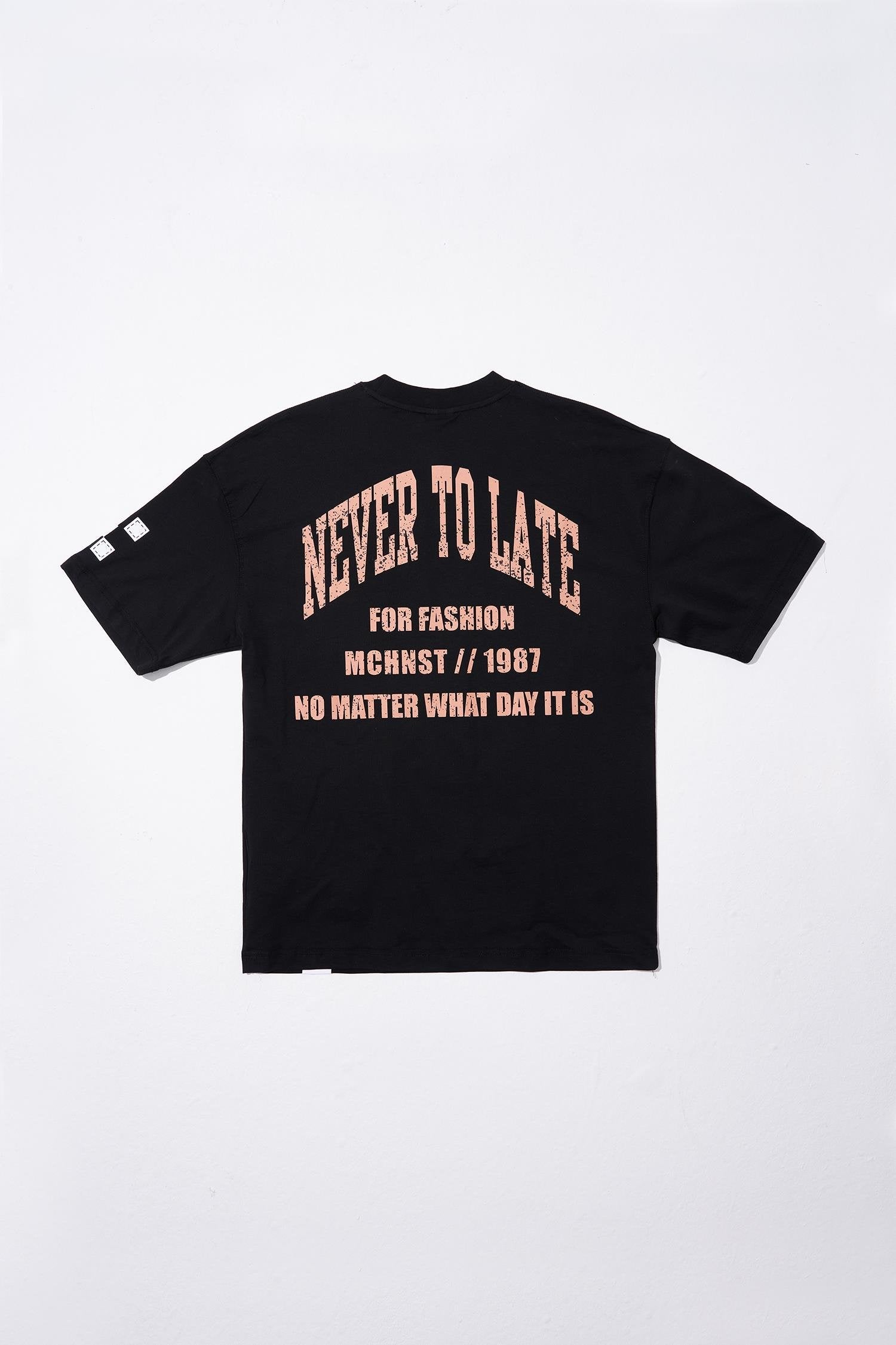 Erkek Never To Late Baskılı Oversize Tişört Siyah
