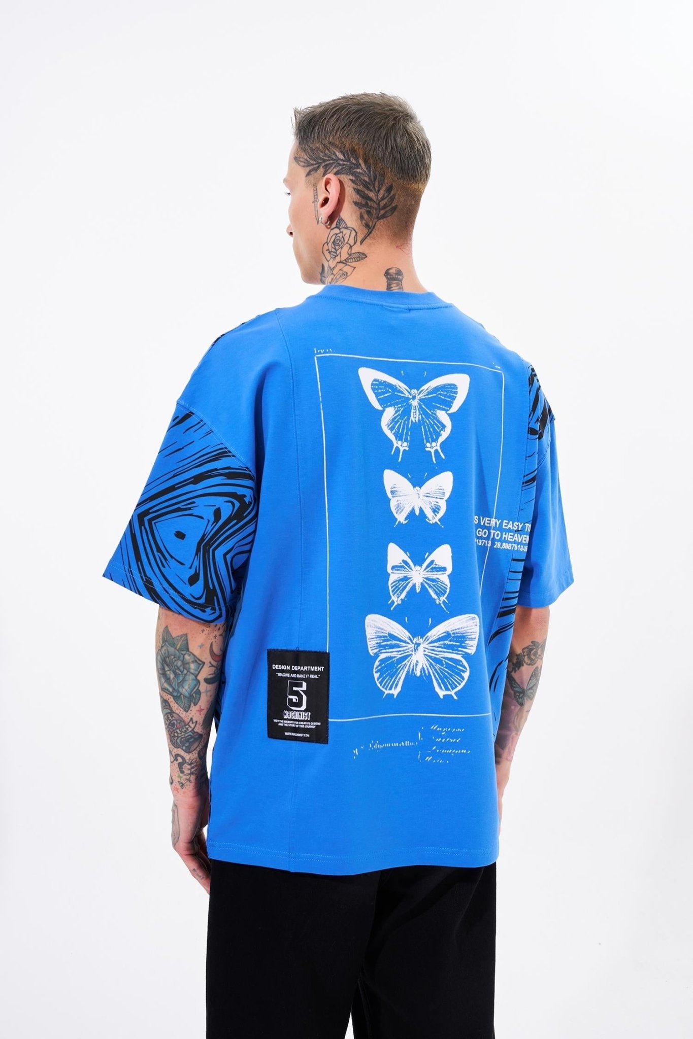 Erkek Number 5 Baskılı Oversize Tişört Açık Mavi