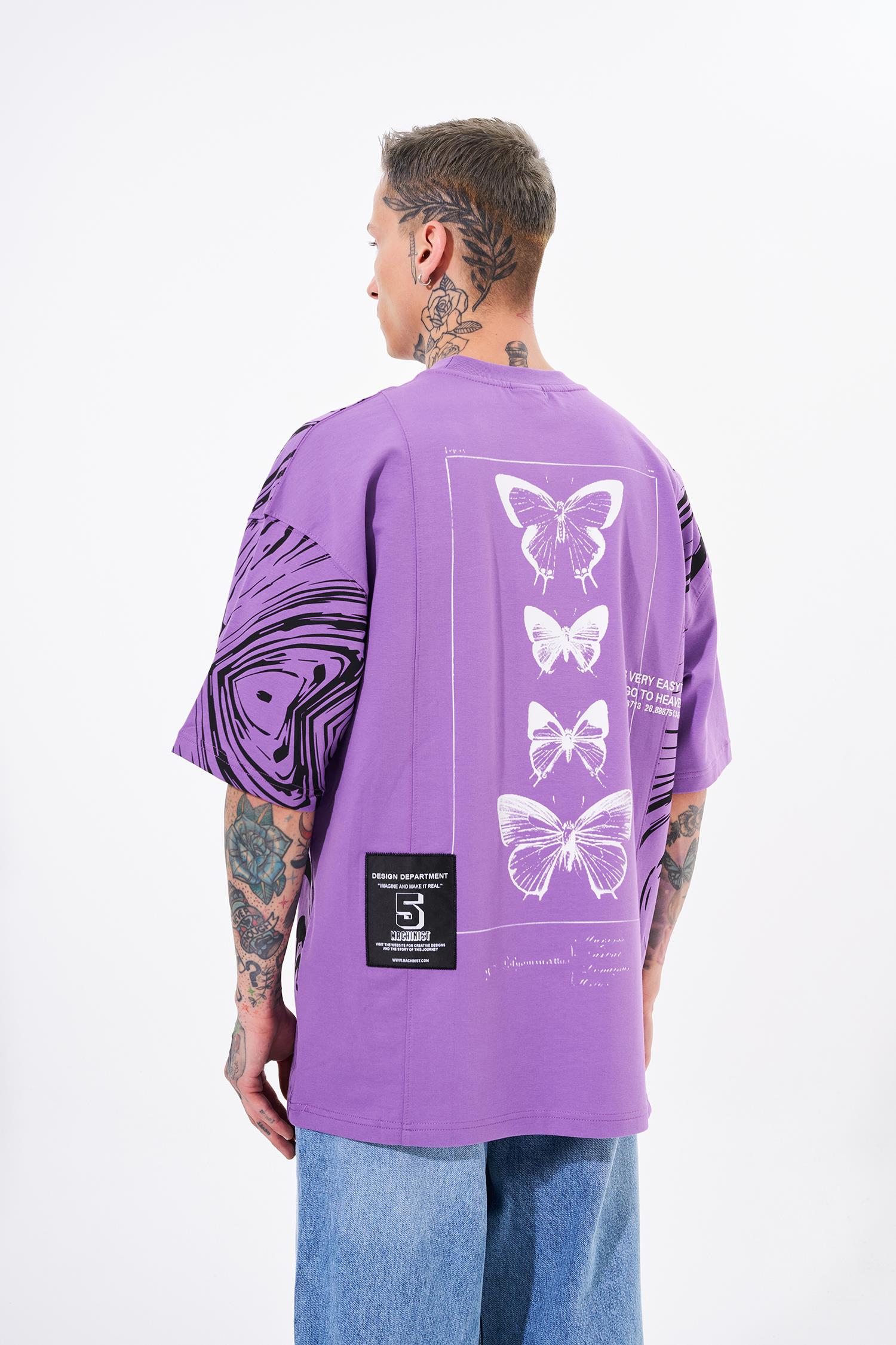 Erkek Number 5 Baskılı Oversize Tişört Mor