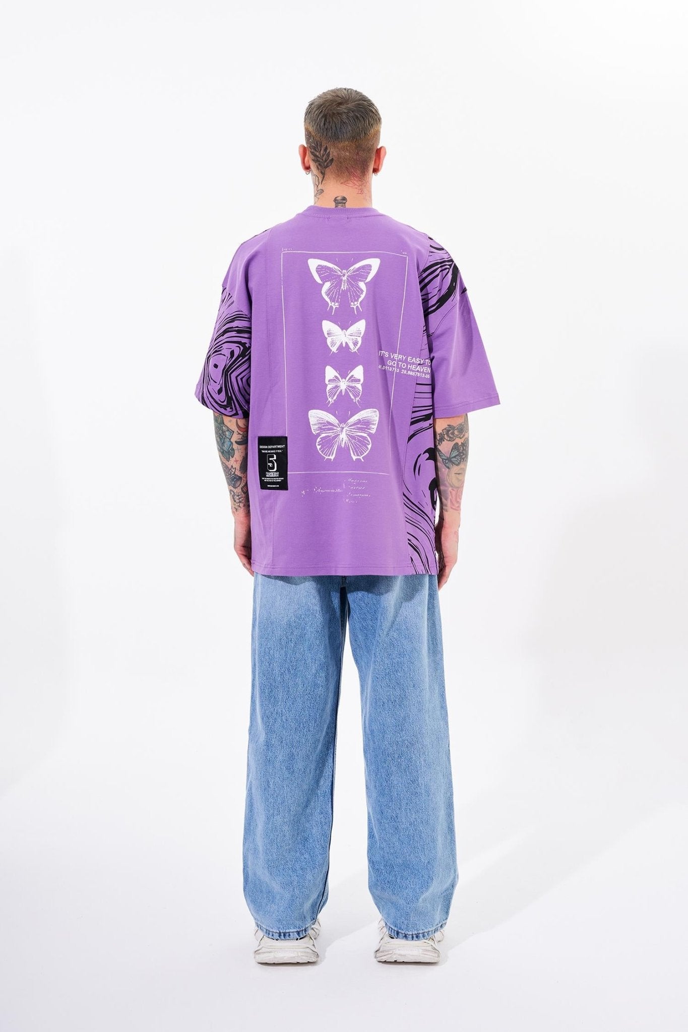 Erkek Number 5 Baskılı Oversize Tişört Mor