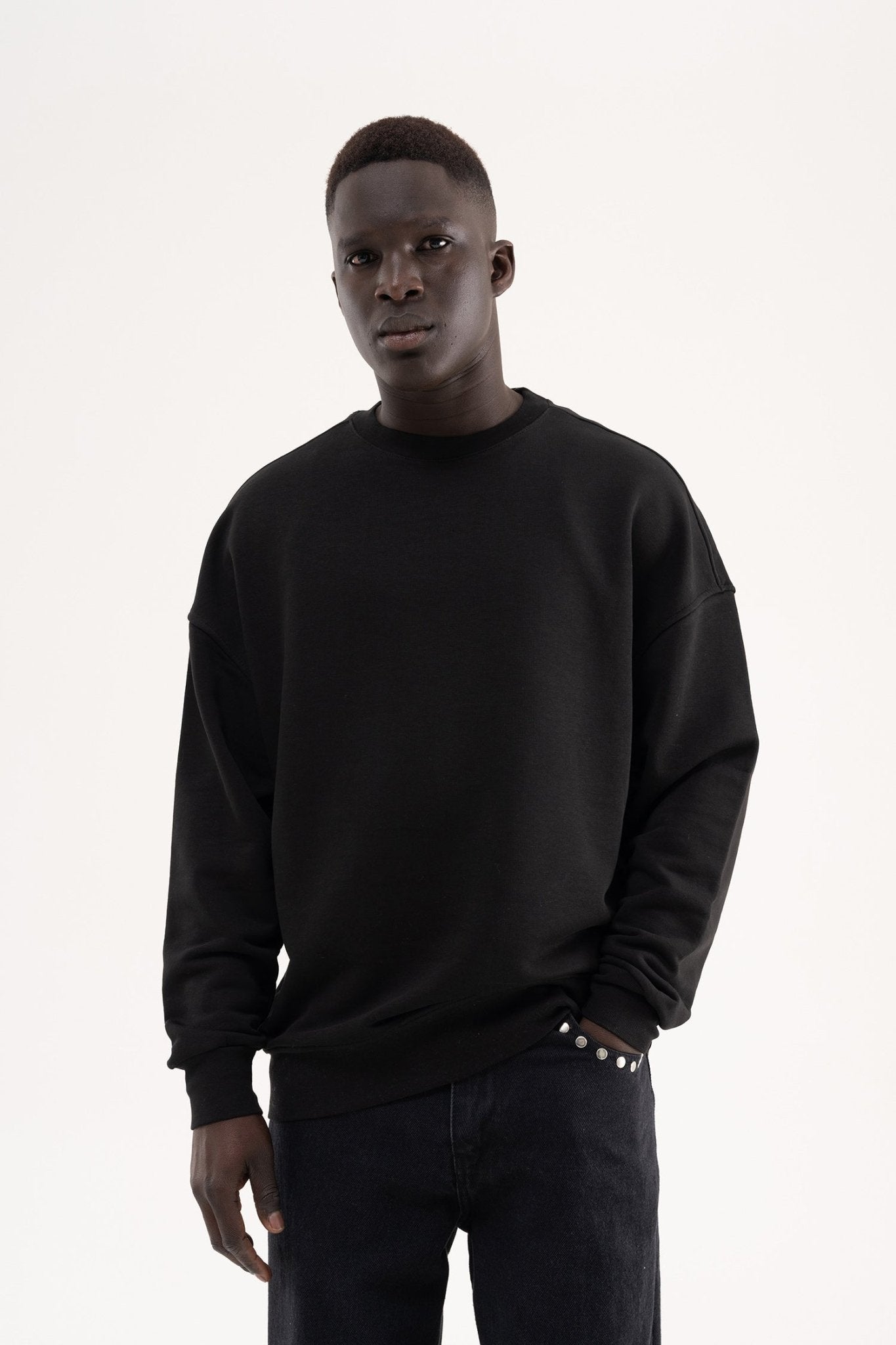 Erkek Old School Basc Şardonlu Sweatshirt Siyah