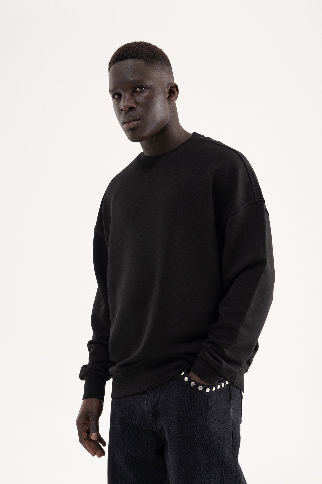 Erkek Old School Basc Şardonlu Sweatshirt Siyah