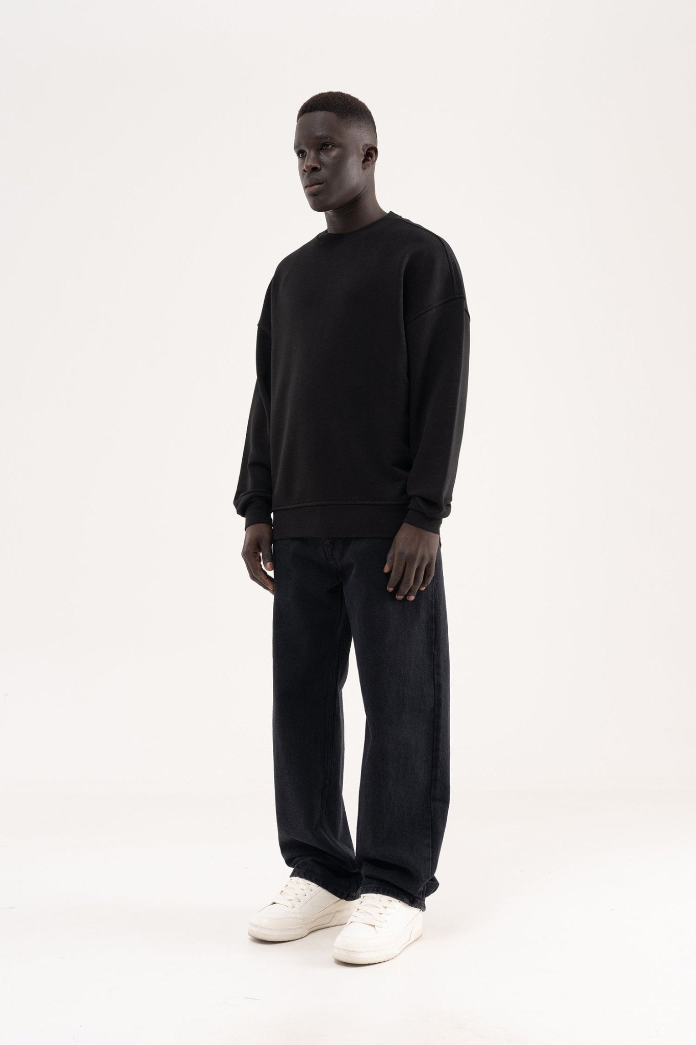 Erkek Old School Basc Şardonlu Sweatshirt Siyah