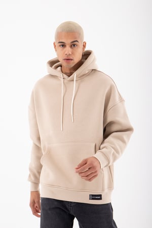 Erkek Old School Kapüşonlu Sweatshirt Bej