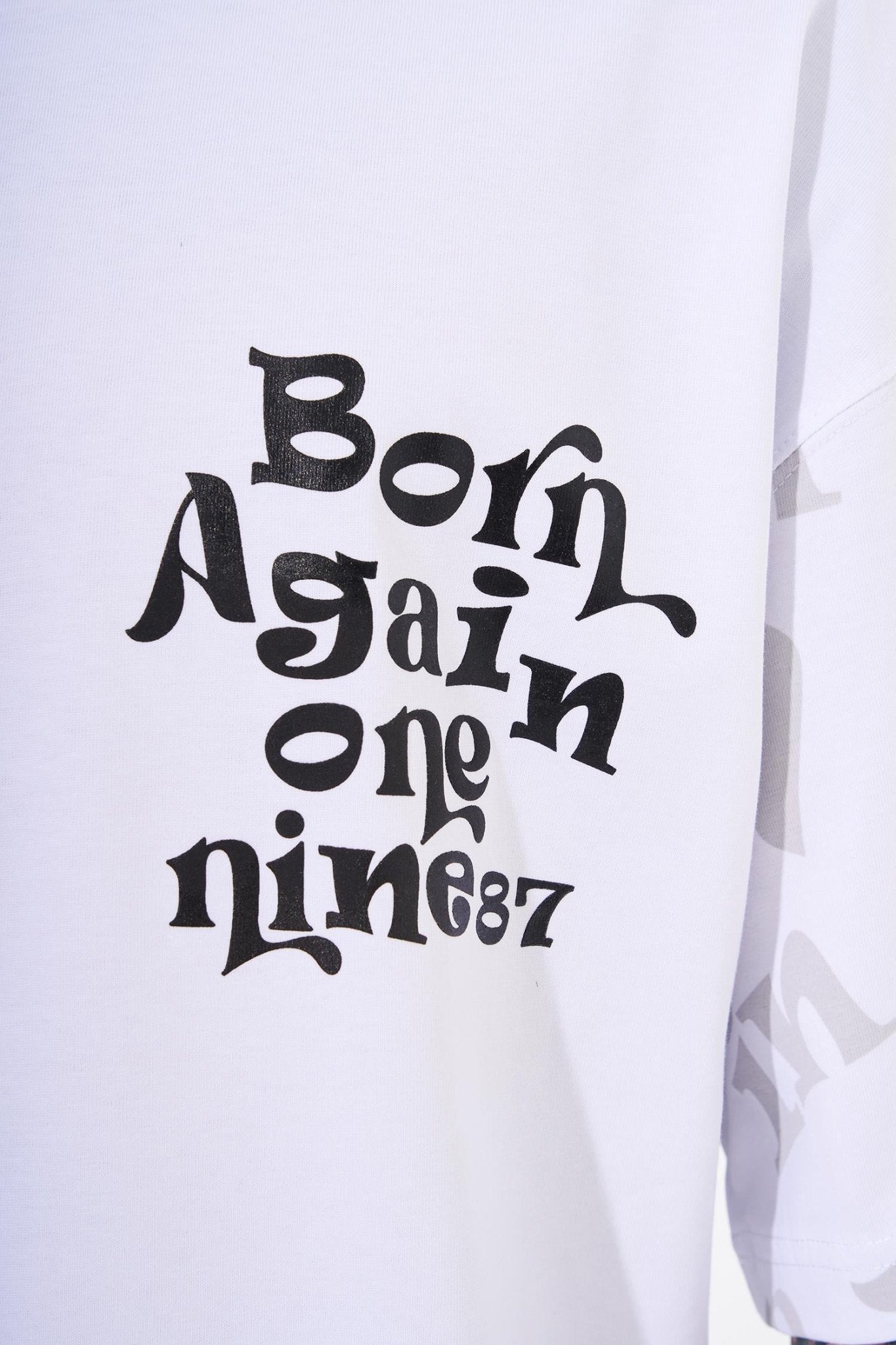 Erkek One Nine 86 Baskılı Oversize Tişört Beyaz