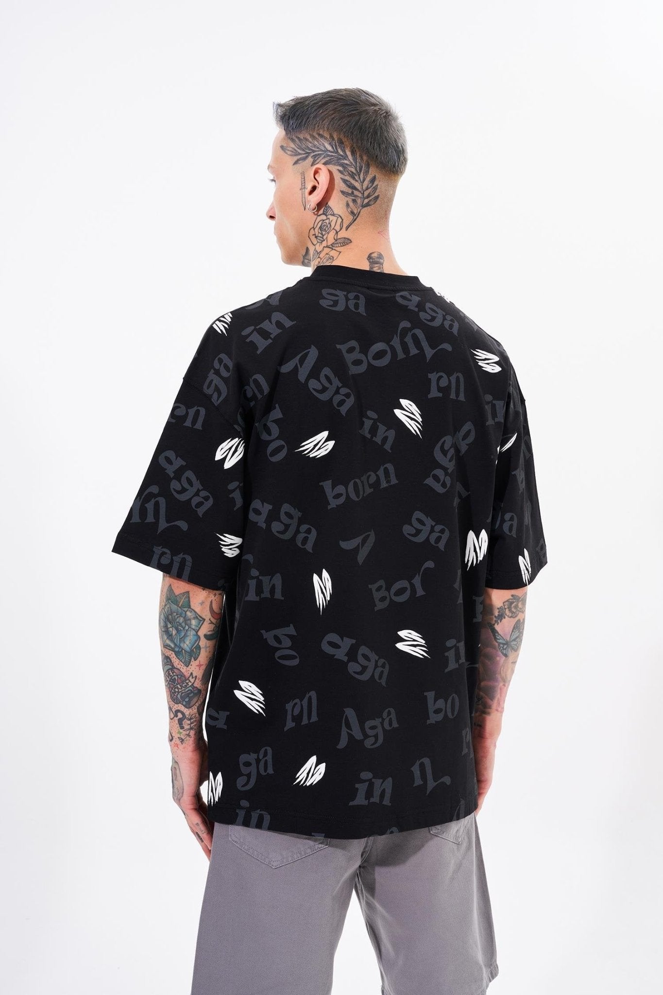 Erkek One Nine 86 Baskılı Oversize Tişört Siyah