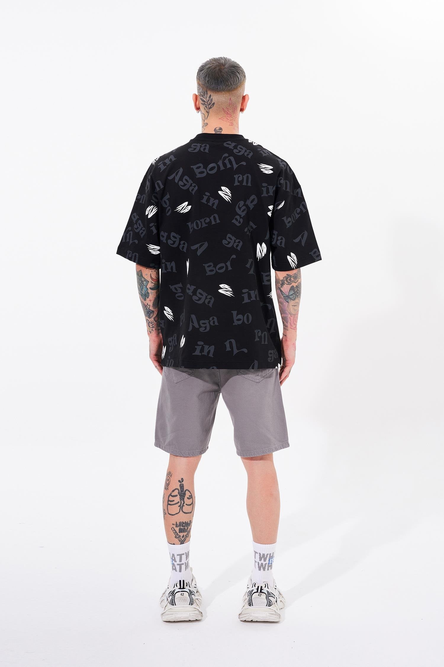 Erkek One Nine 86 Baskılı Oversize Tişört Siyah
