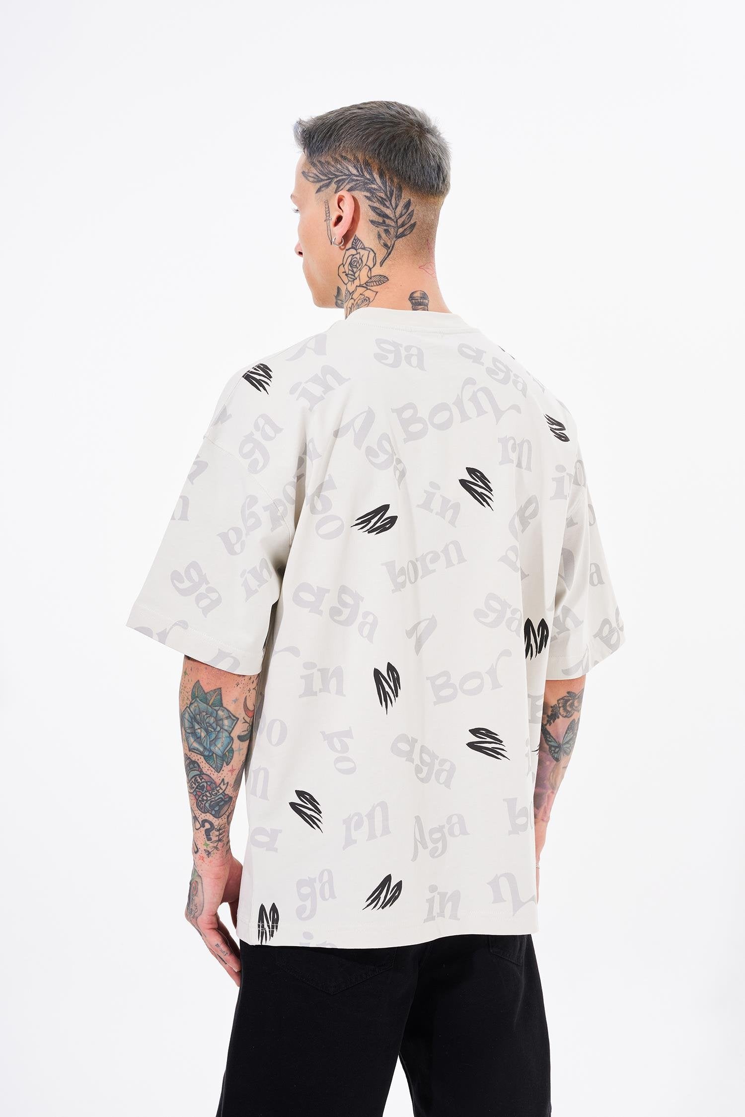 Erkek One Nine 86 Baskılı Oversize Tişört Uzay Grisi