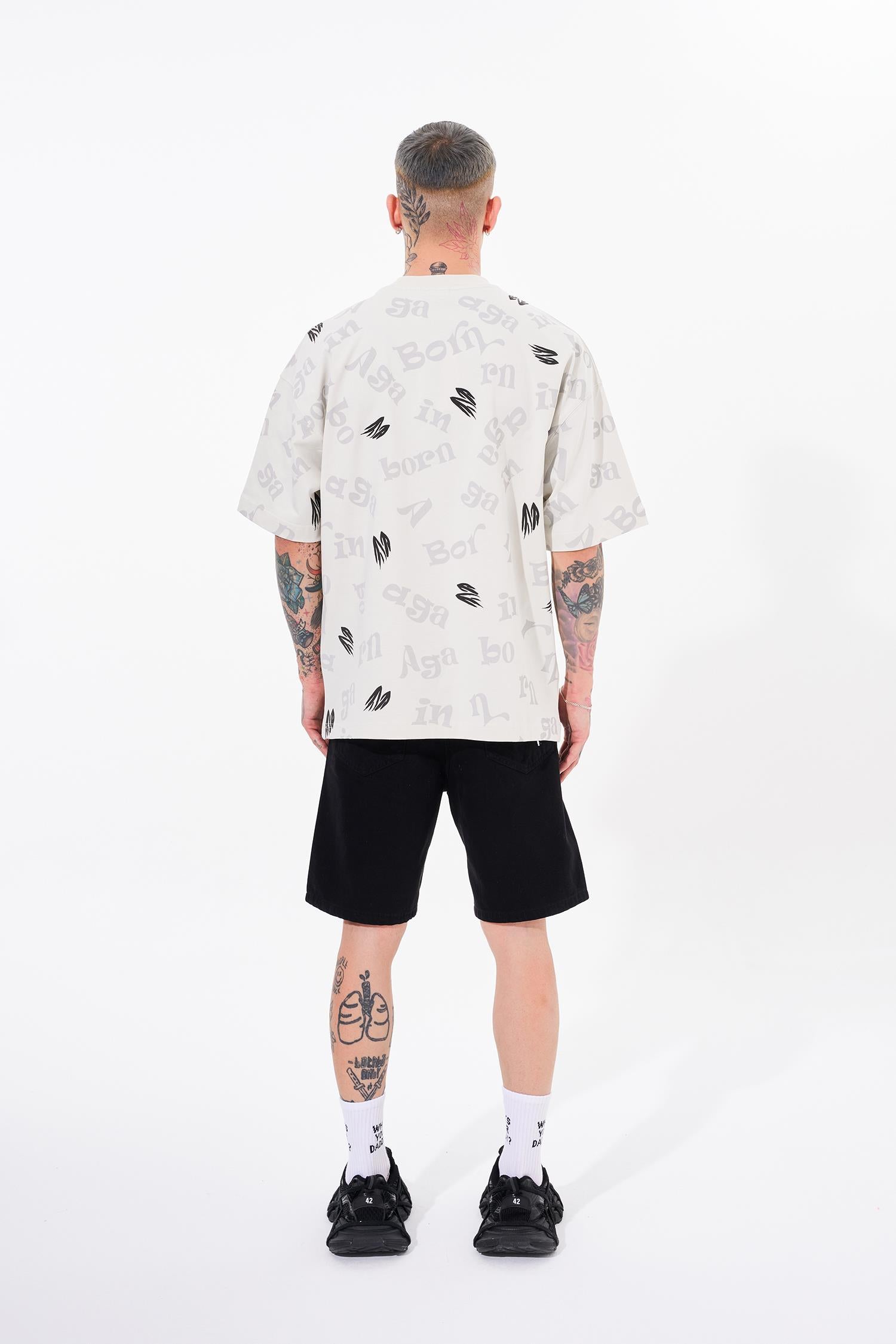 Erkek One Nine 86 Baskılı Oversize Tişört Uzay Grisi