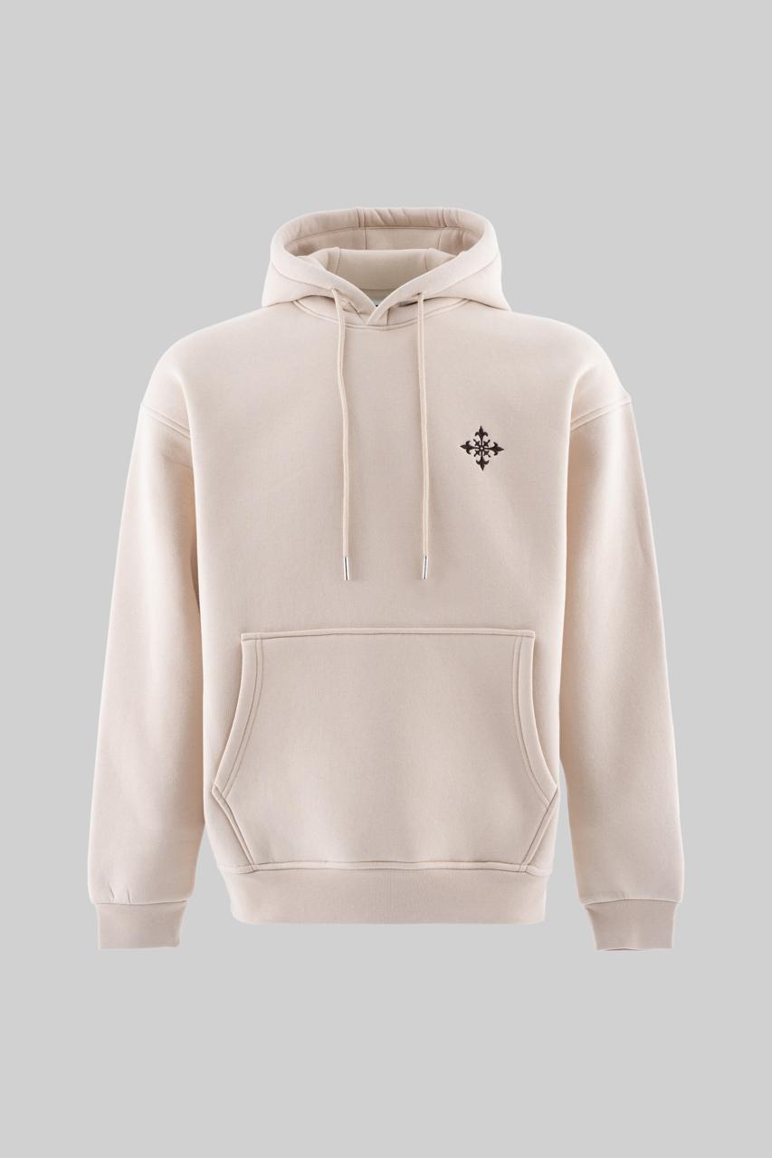 Erkek Ornamental Nakışlı Şardonlu Kapüşonlu Sweatshirt Açık Bej