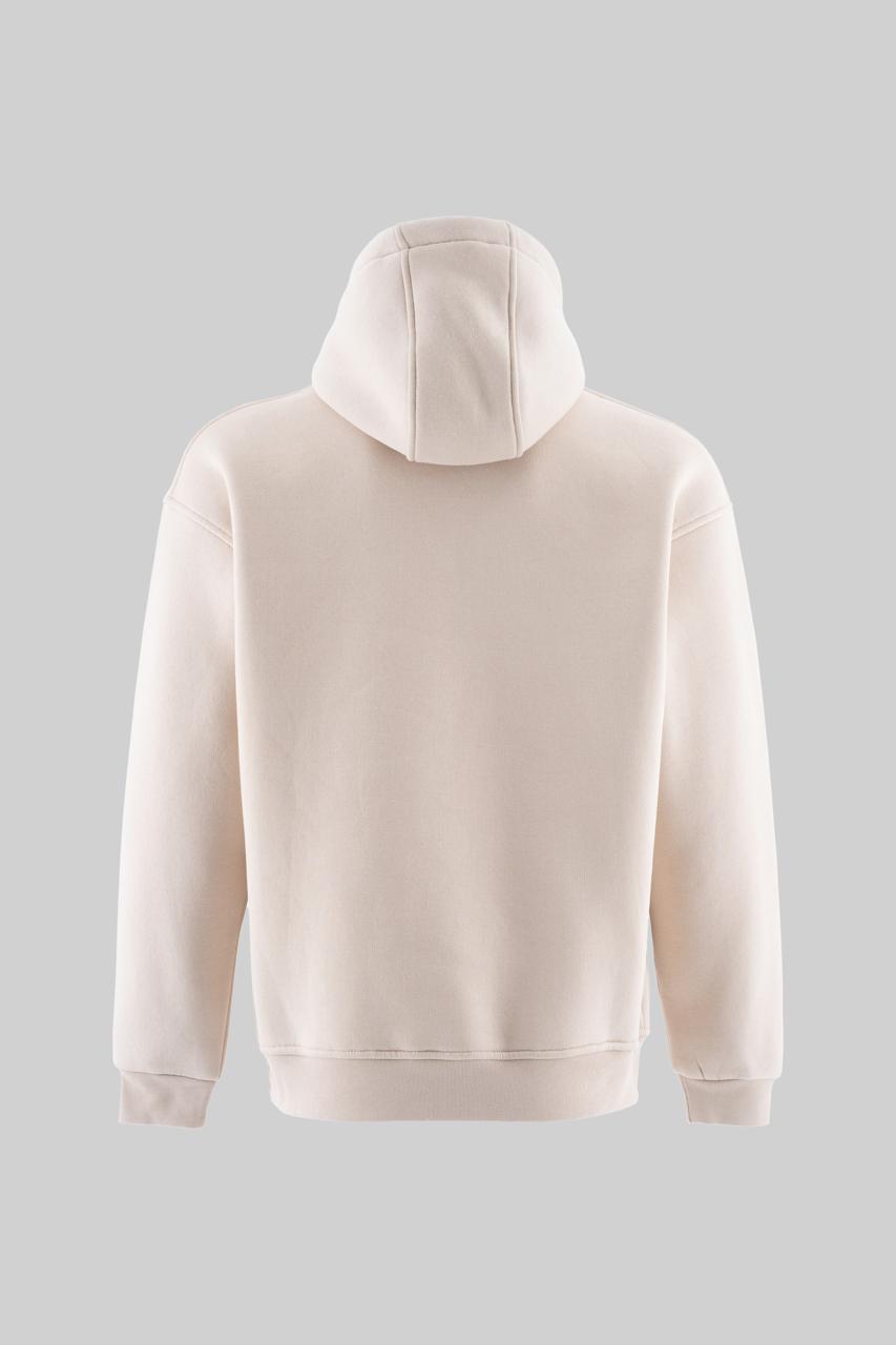 Erkek Ornamental Nakışlı Şardonlu Kapüşonlu Sweatshirt Açık Bej