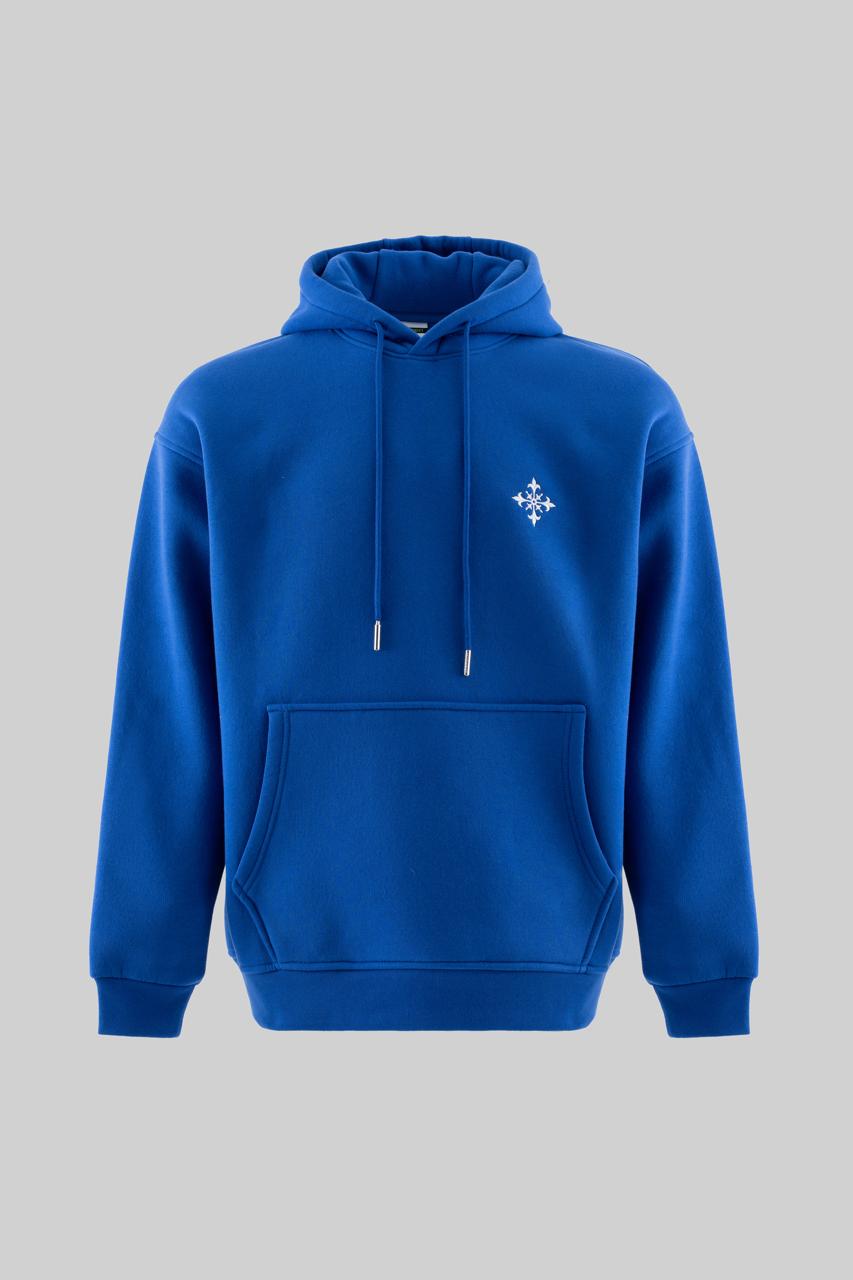 Erkek Ornamental Nakışlı Şardonlu Kapüşonlu Sweatshirt Açık Mavi