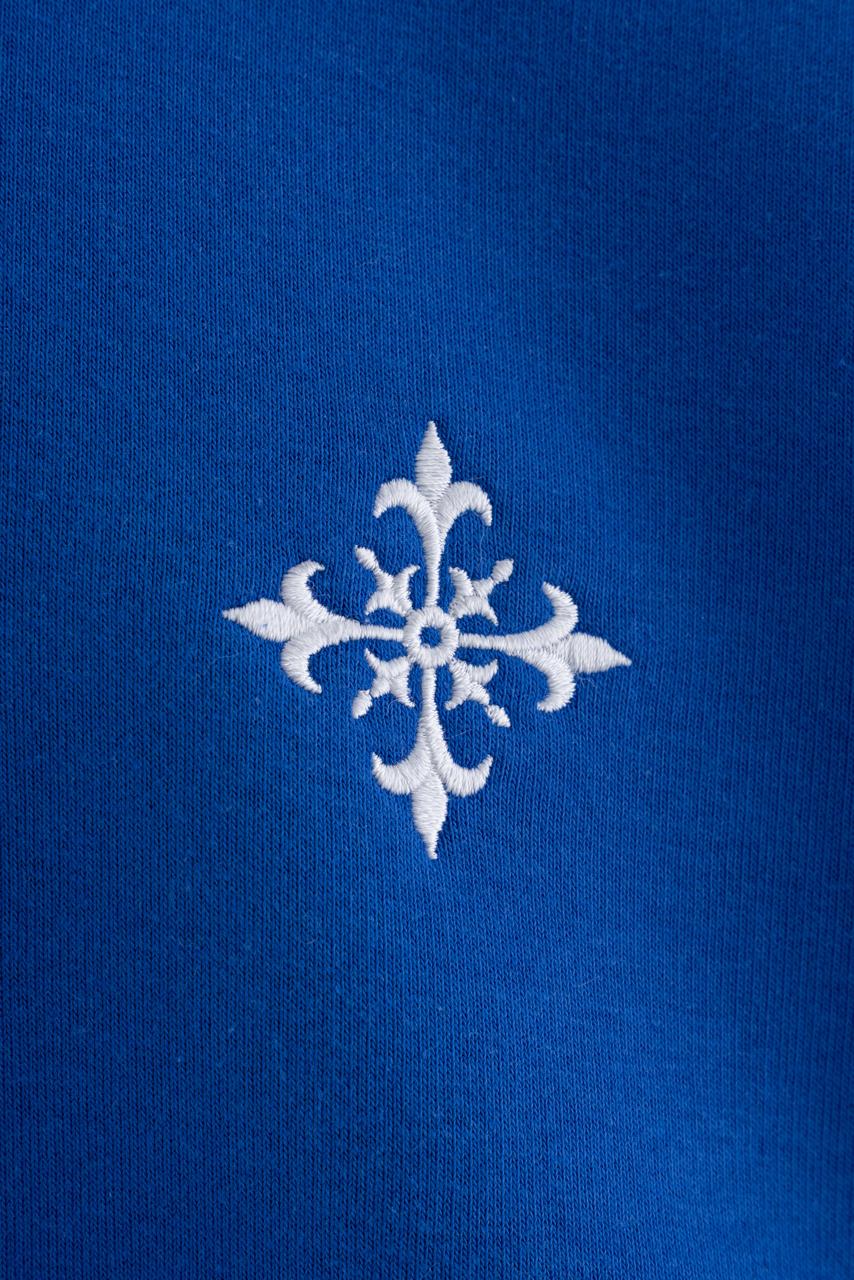 Erkek Ornamental Nakışlı Şardonlu Kapüşonlu Sweatshirt Açık Mavi