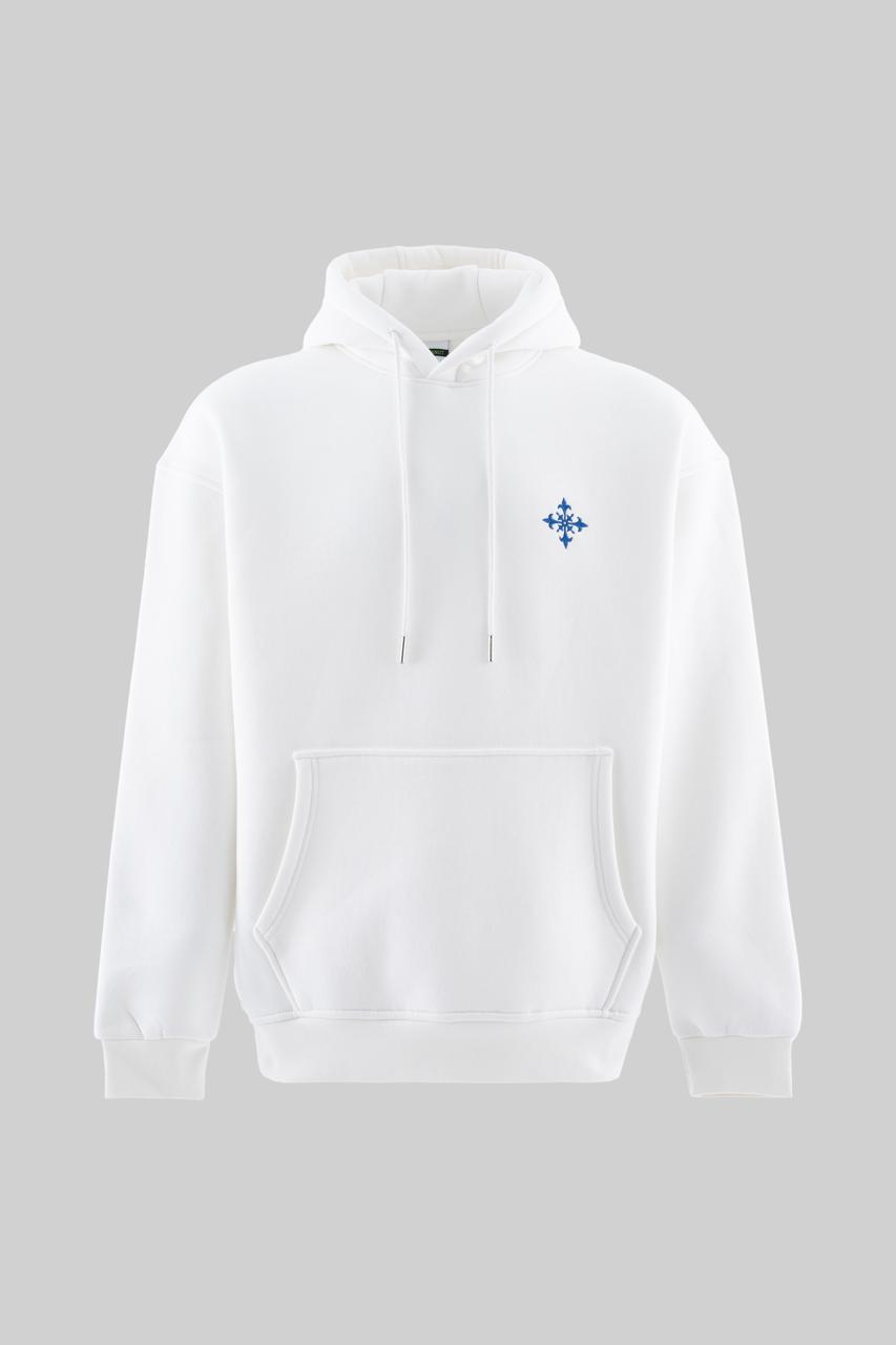 Erkek Ornamental Nakışlı Şardonlu Kapüşonlu Sweatshirt Ekru