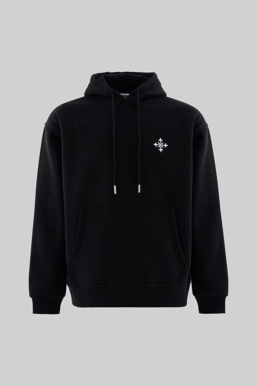 Erkek Ornamental Nakışlı Şardonlu Kapüşonlu Sweatshirt Siyah