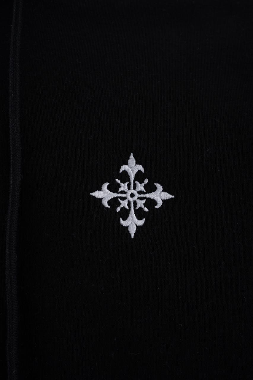 Erkek Ornamental Nakışlı Şardonlu Kapüşonlu Sweatshirt Siyah