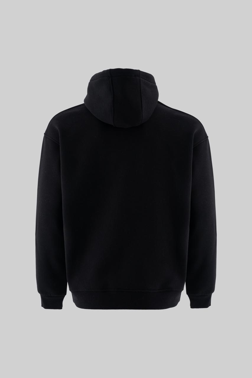 Erkek Ornamental Nakışlı Şardonlu Kapüşonlu Sweatshirt Siyah