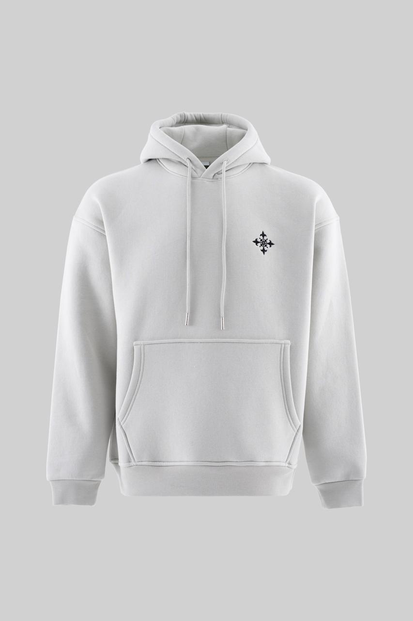 Erkek Ornamental Nakışlı Şardonlu Kapüşonlu Sweatshirt Uzay Grisi