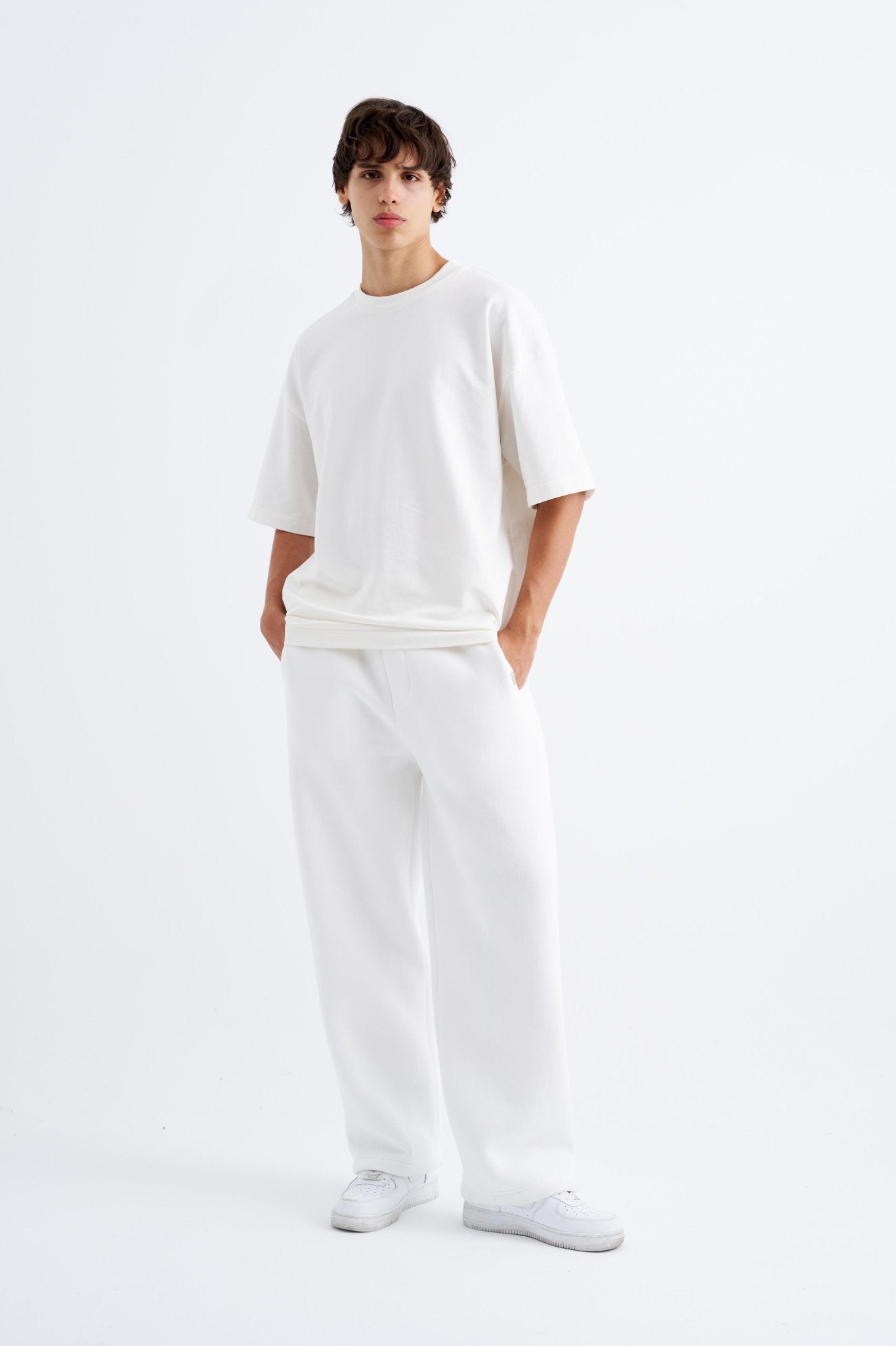 Erkek Oversize Baggy Eşofman Altı Ekru