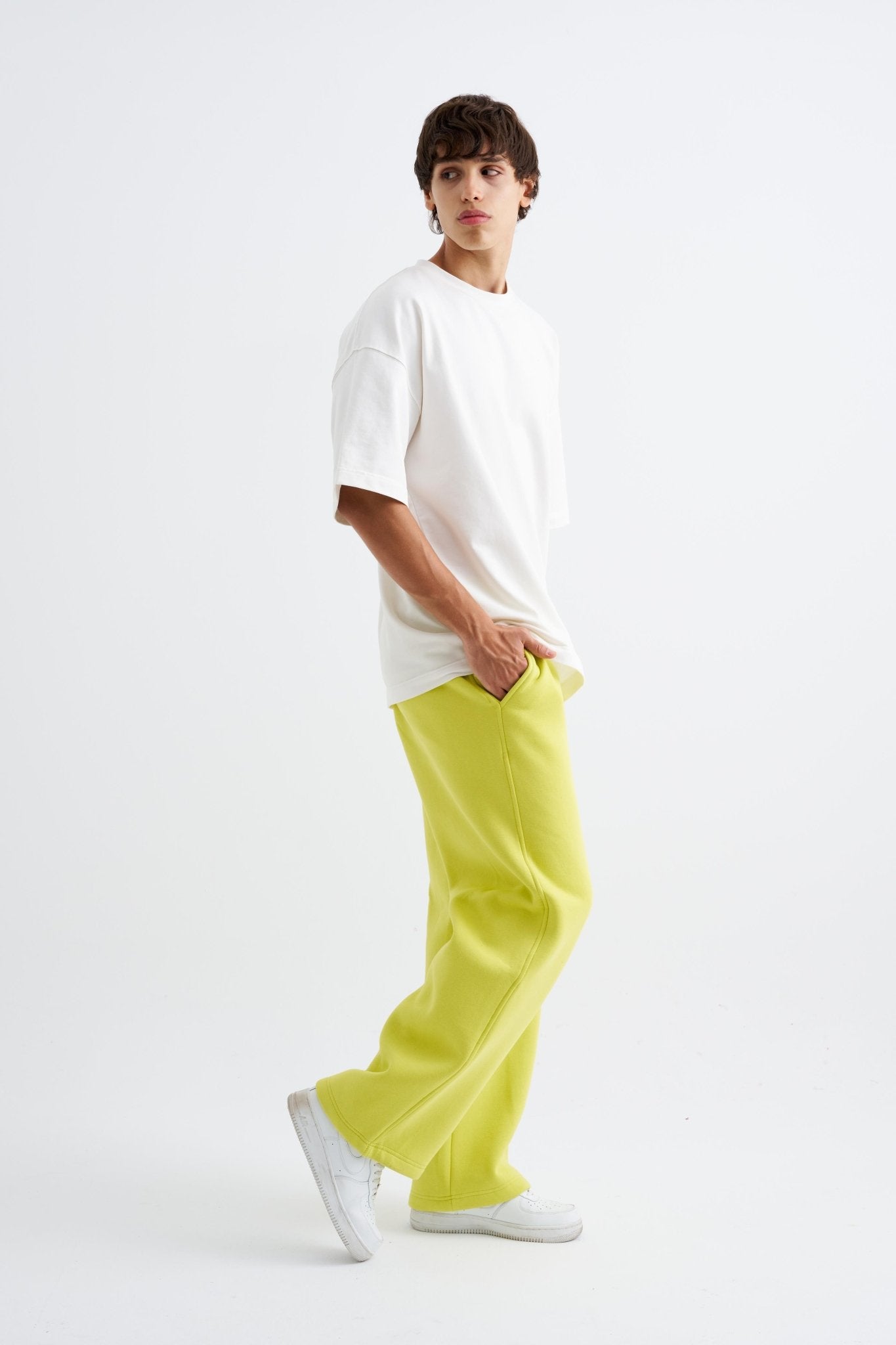 Erkek Oversize Baggy Eşofman Altı Neon Sarı