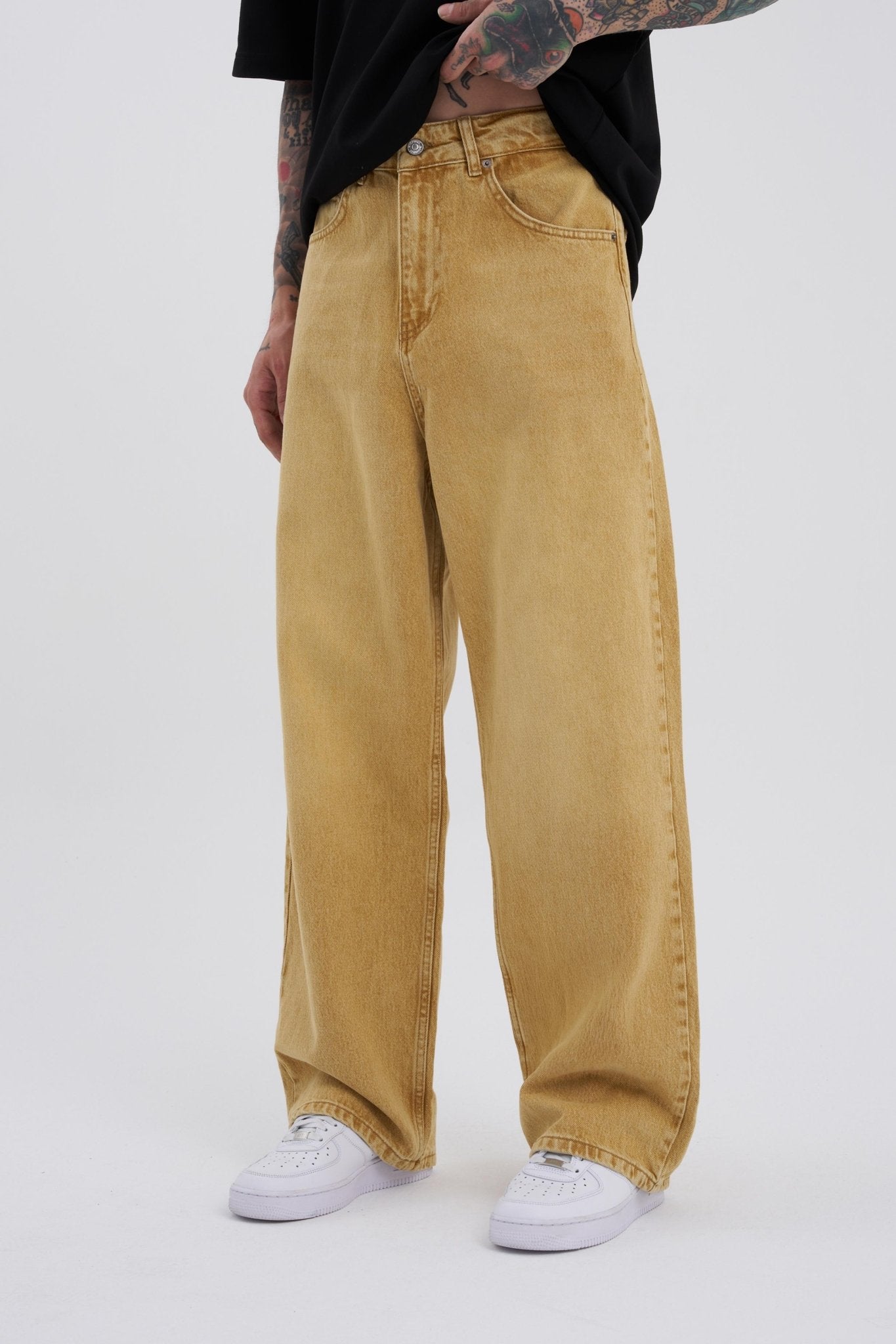 Erkek Oversize Baggy Jean Pantolon Altın