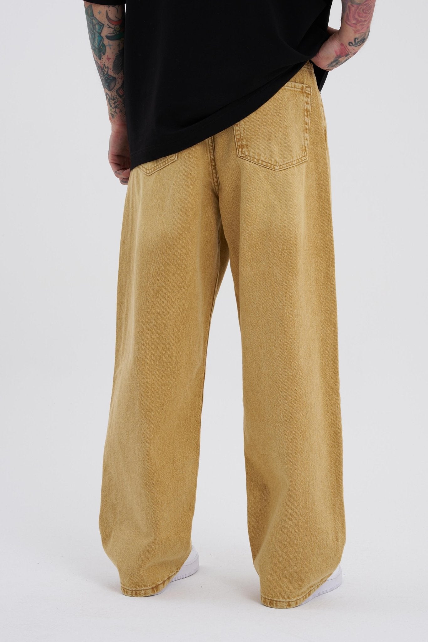 Erkek Oversize Baggy Jean Pantolon Altın