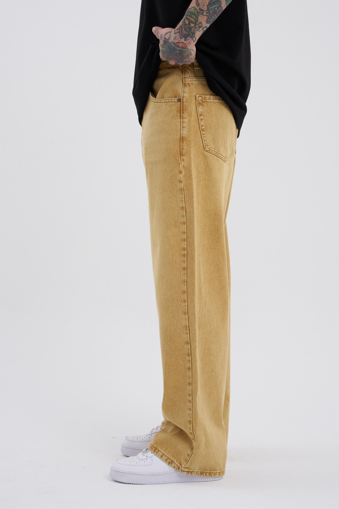 Erkek Oversize Baggy Jean Pantolon Altın