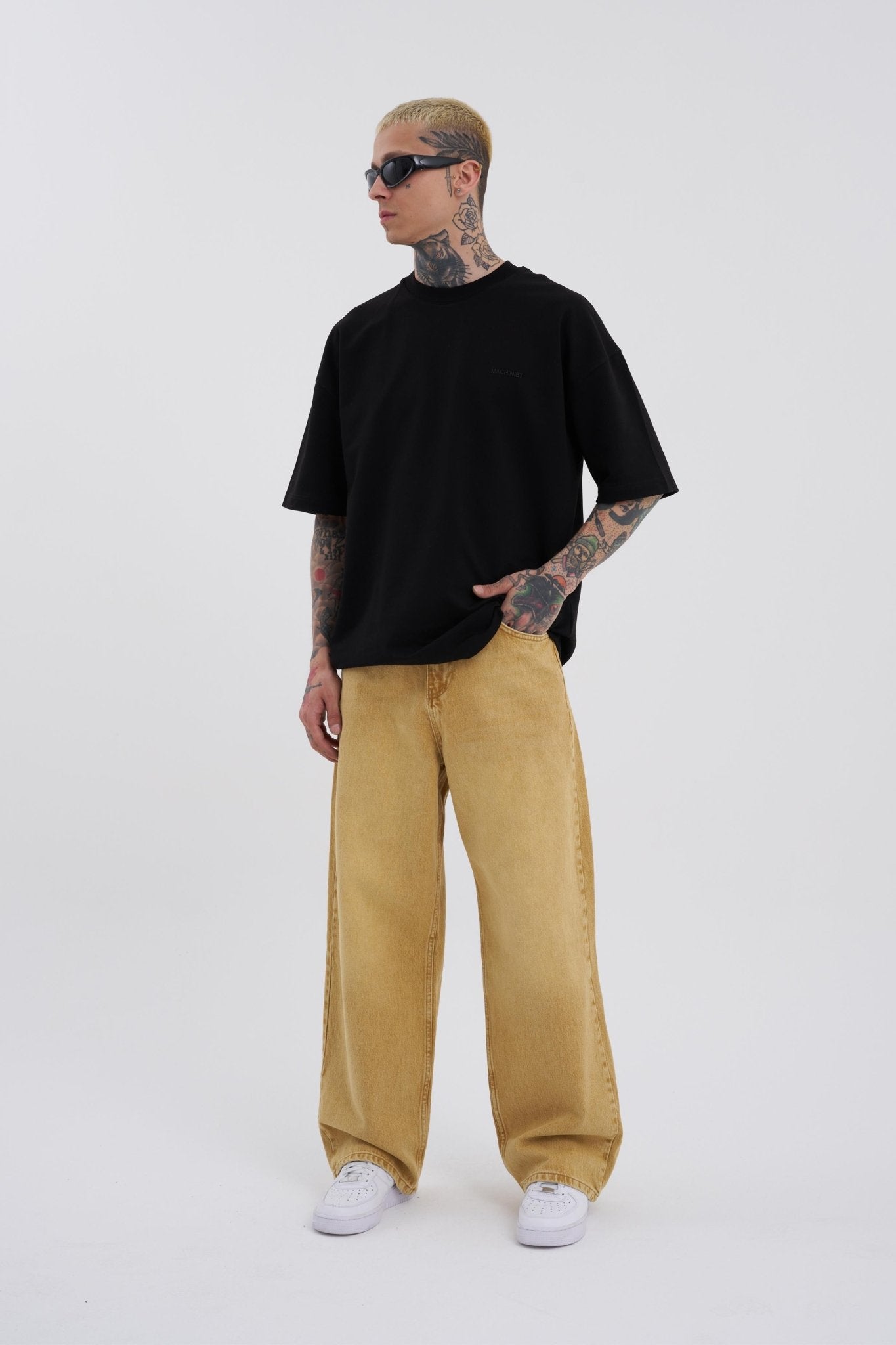 Erkek Oversize Baggy Jean Pantolon Altın