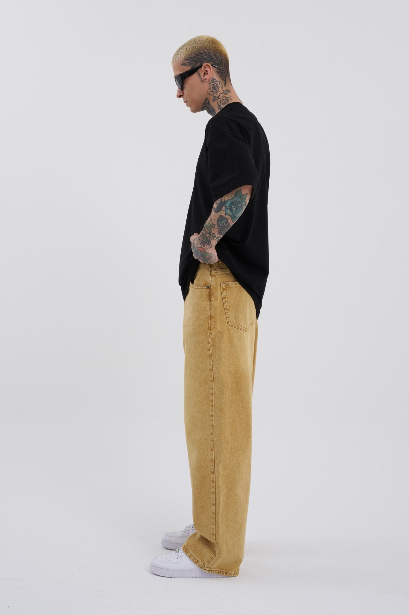 Erkek Oversize Baggy Jean Pantolon Altın