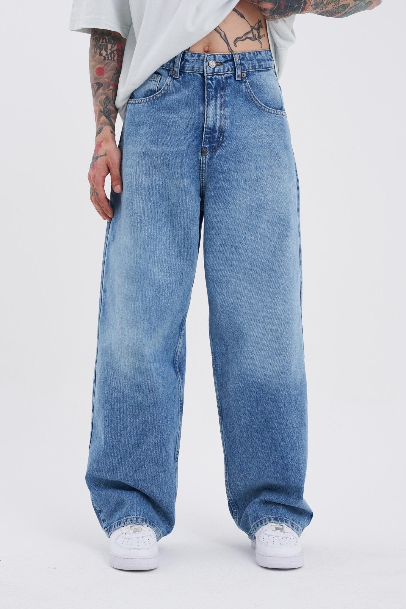 Erkek Oversize Baggy Jean Pantolon Aqua