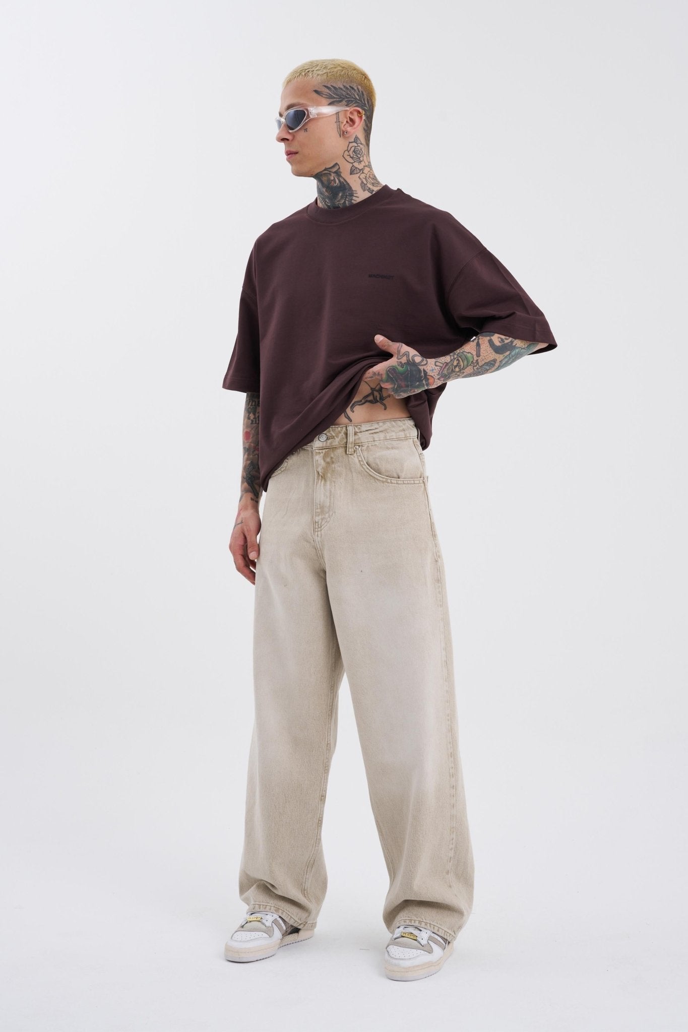 Erkek Oversize Baggy Jean Pantolon Bej