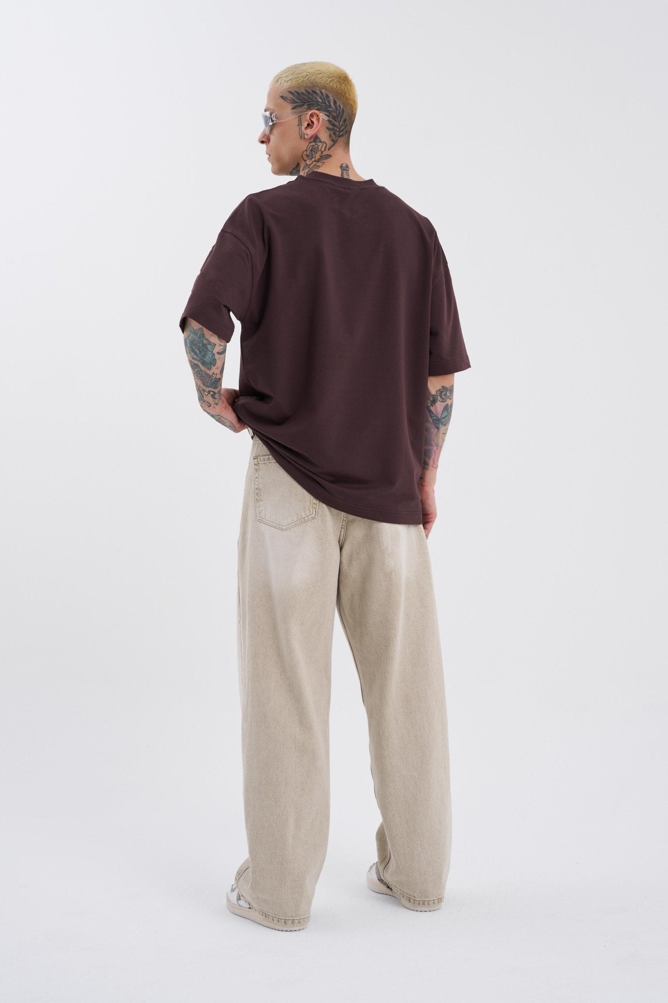 Erkek Oversize Baggy Jean Pantolon Bej