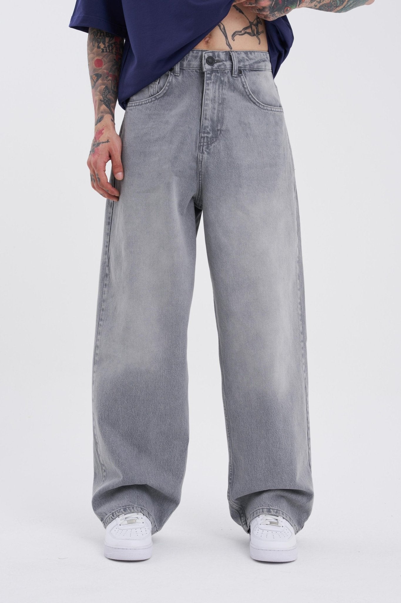Erkek Oversize Baggy Jean Pantolon Gri