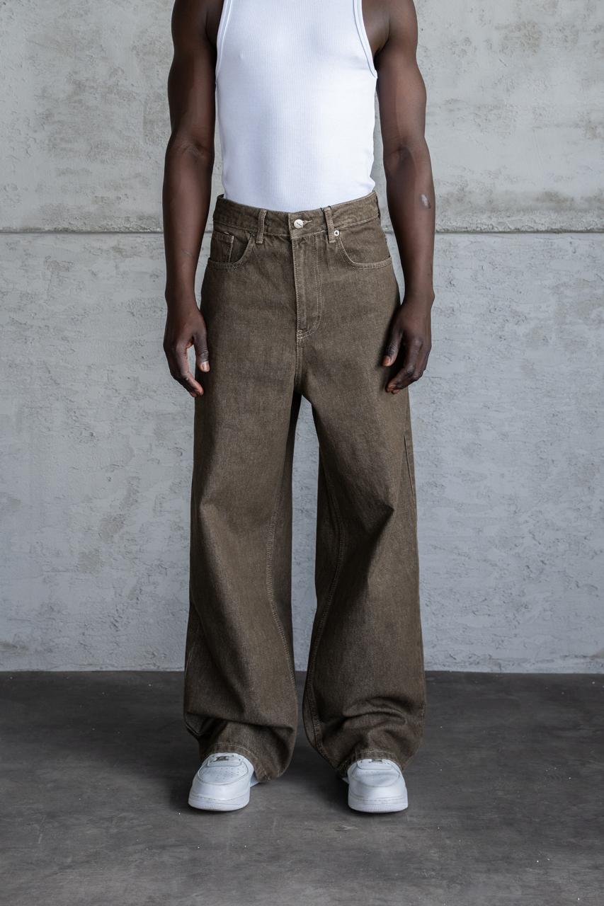 Erkek Oversize Baggy Jean Pantolon Haki