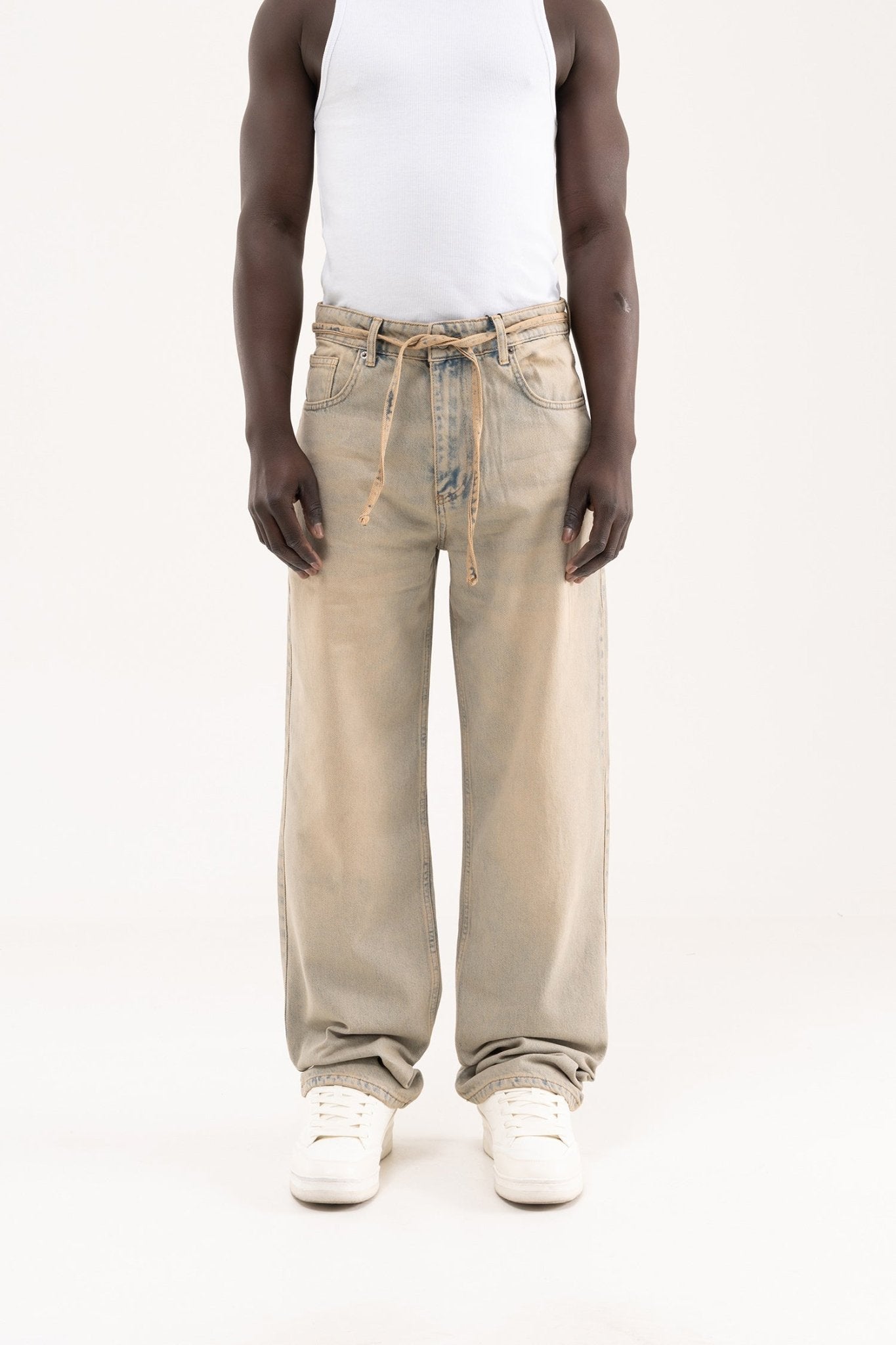 Erkek Oversize Baggy Yıkamalı Jean Pantolon Açık Gri