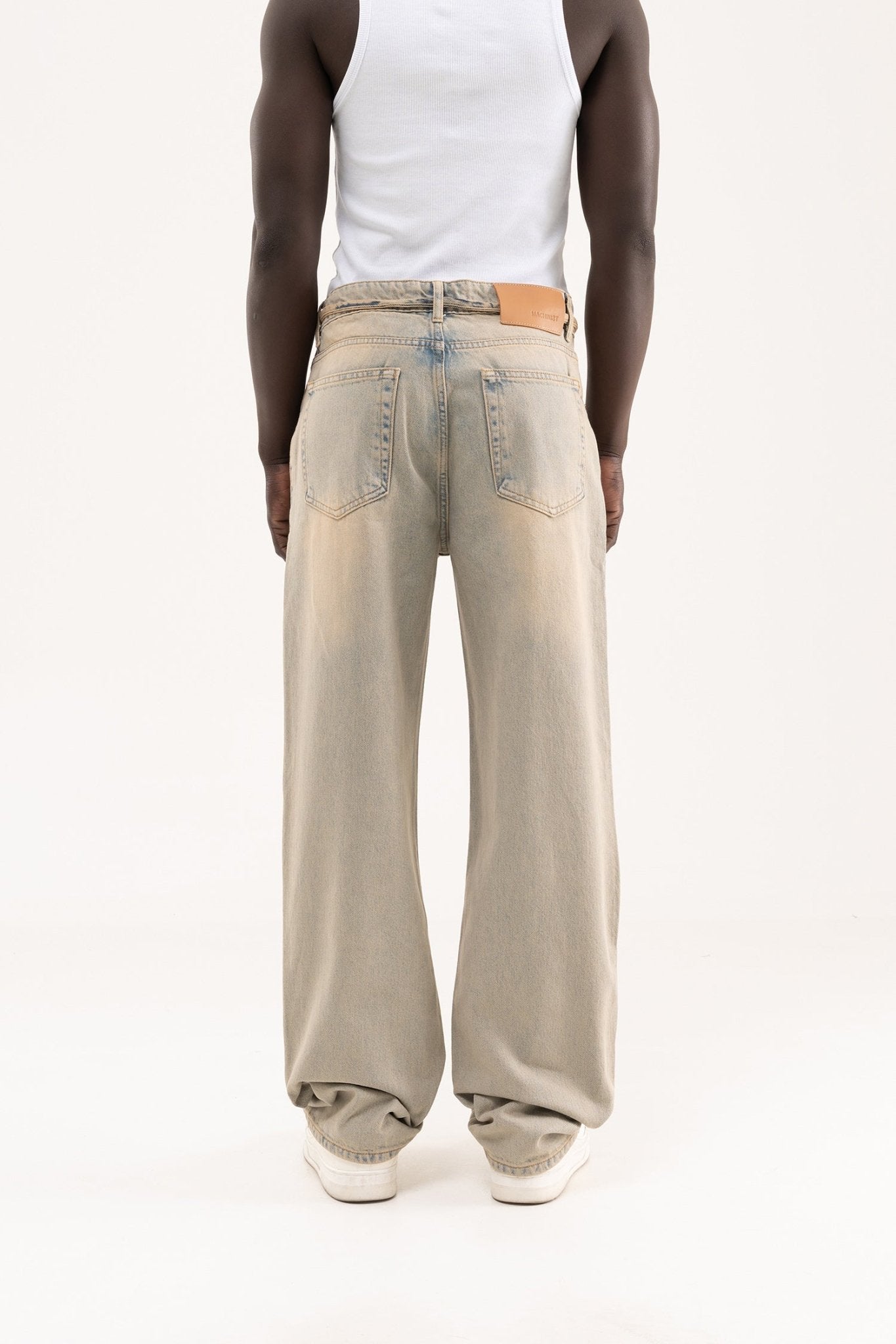 Erkek Oversize Baggy Yıkamalı Jean Pantolon Açık Gri