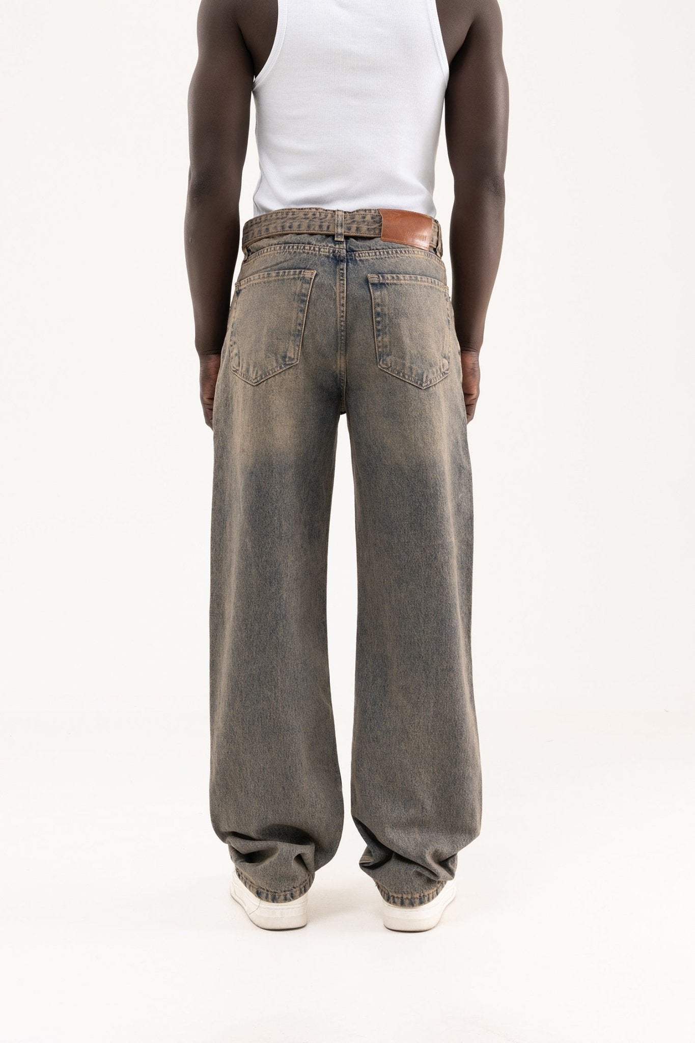 Erkek Oversize Baggy Yıkamalı Jean Pantolon Açık Kahverengi