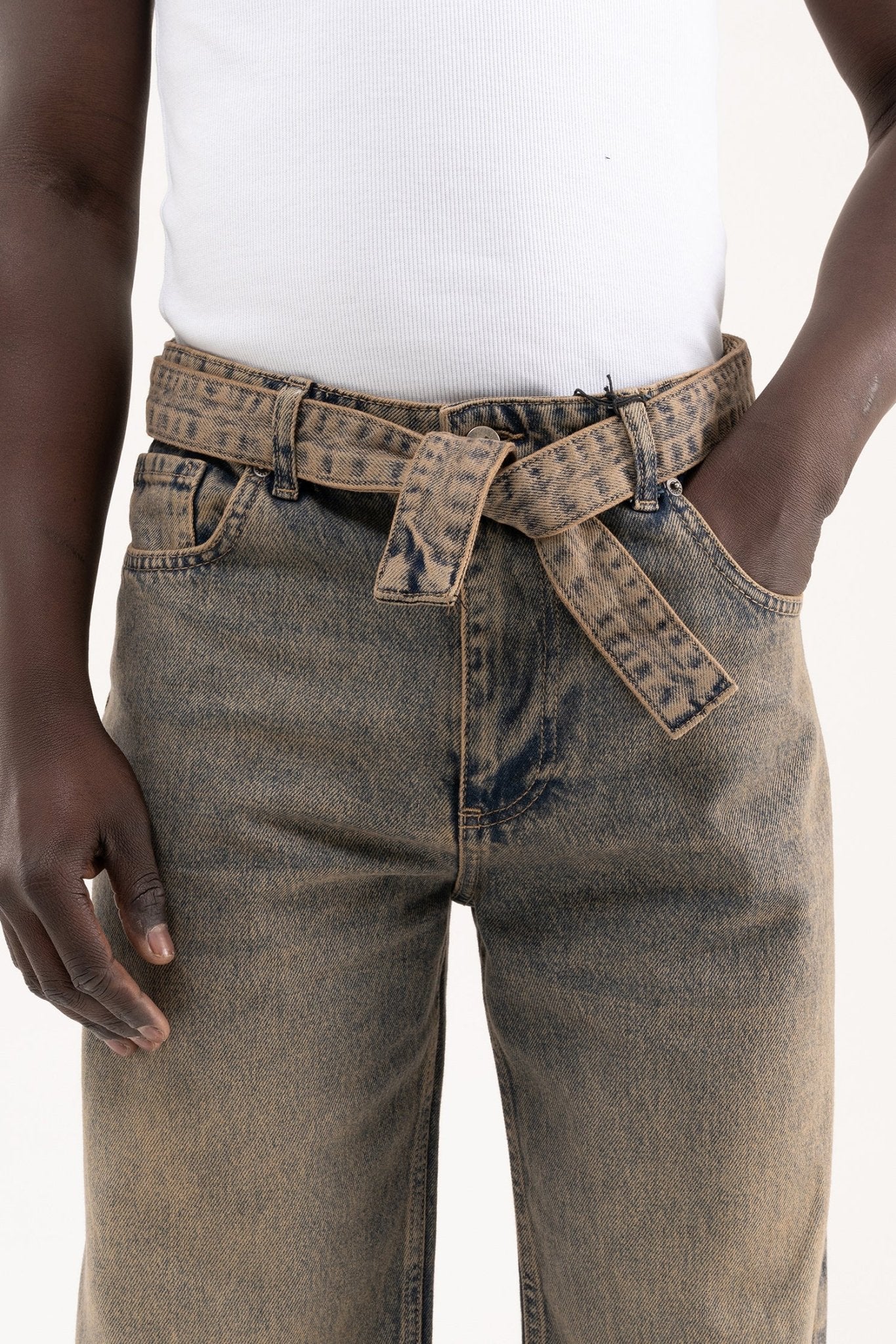 Erkek Oversize Baggy Yıkamalı Jean Pantolon Açık Kahverengi