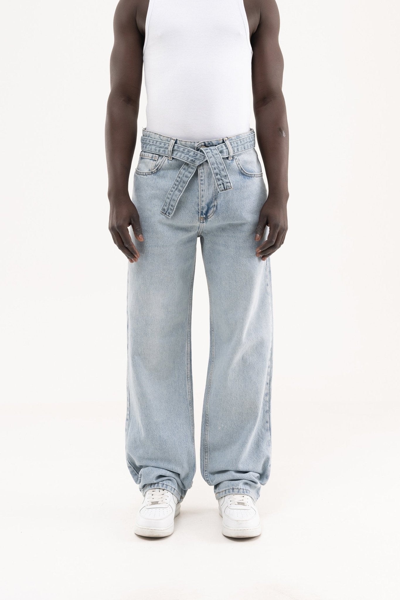 Erkek Oversize Baggy Yıkamalı Jean Pantolon Açık Mavi