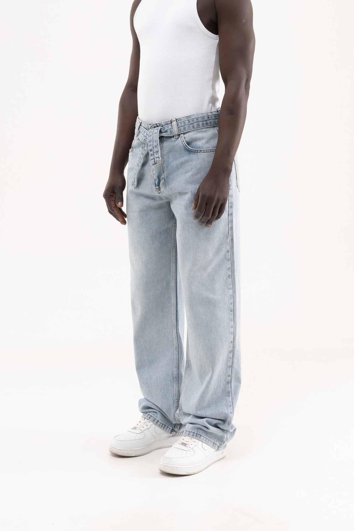 Erkek Oversize Baggy Yıkamalı Jean Pantolon Açık Mavi