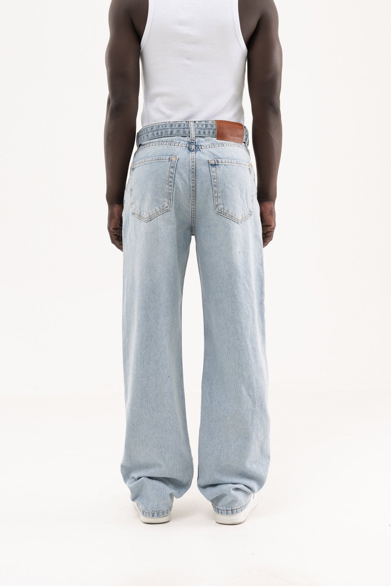 Erkek Oversize Baggy Yıkamalı Jean Pantolon Açık Mavi