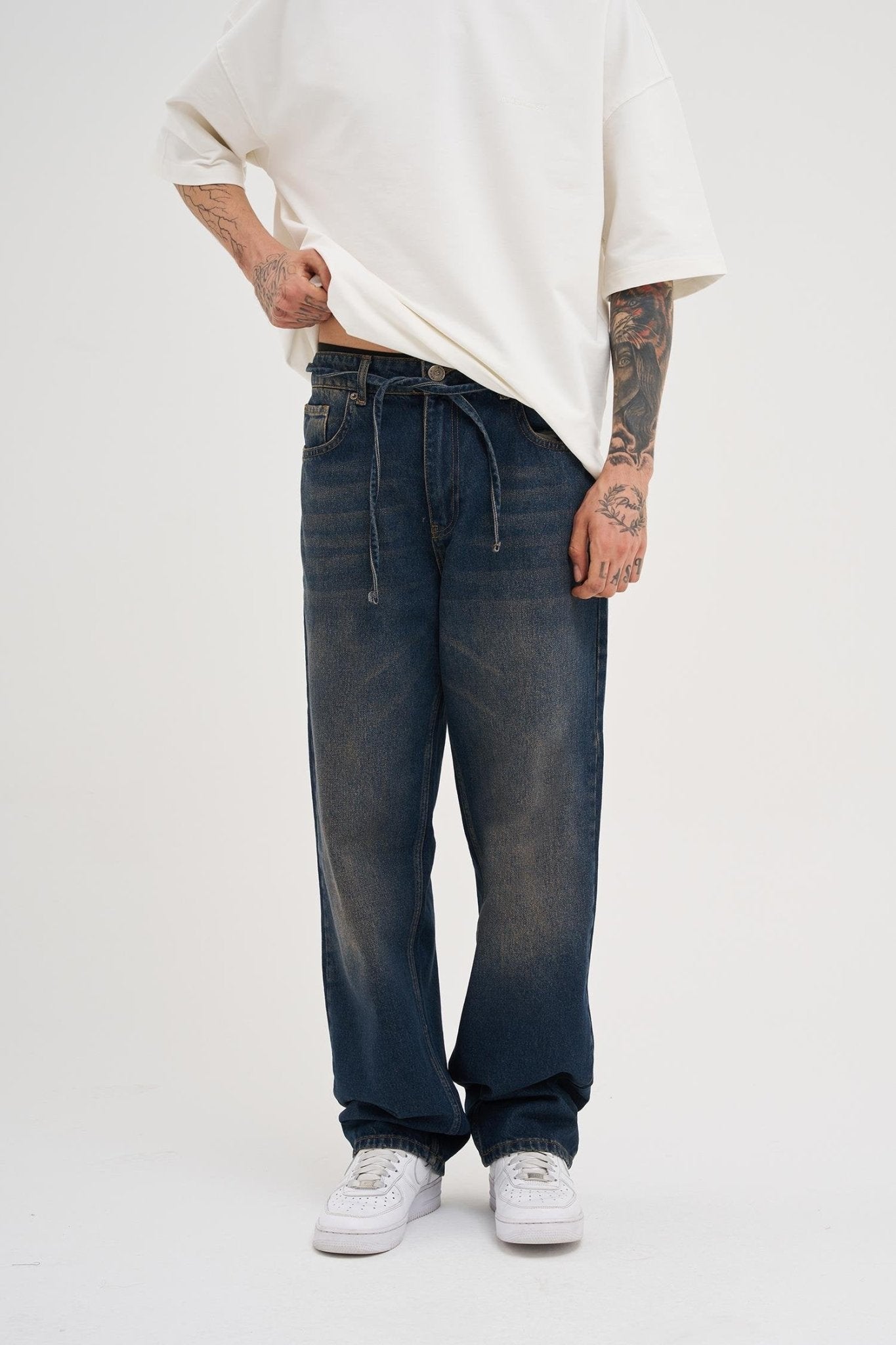 Erkek Oversize Baggy Yıkamalı Jean Pantolon Kahverengi
